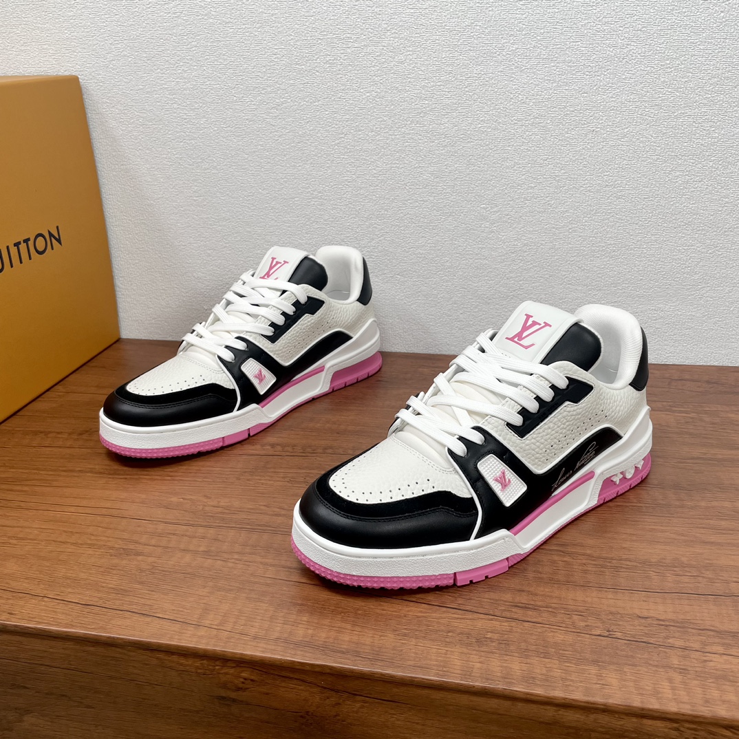 Louis Vuitton Trainer Sneakers: עור לבן, שחור וורוד לגברים, נוחות וסגנון 2 i1729338732 6445 2