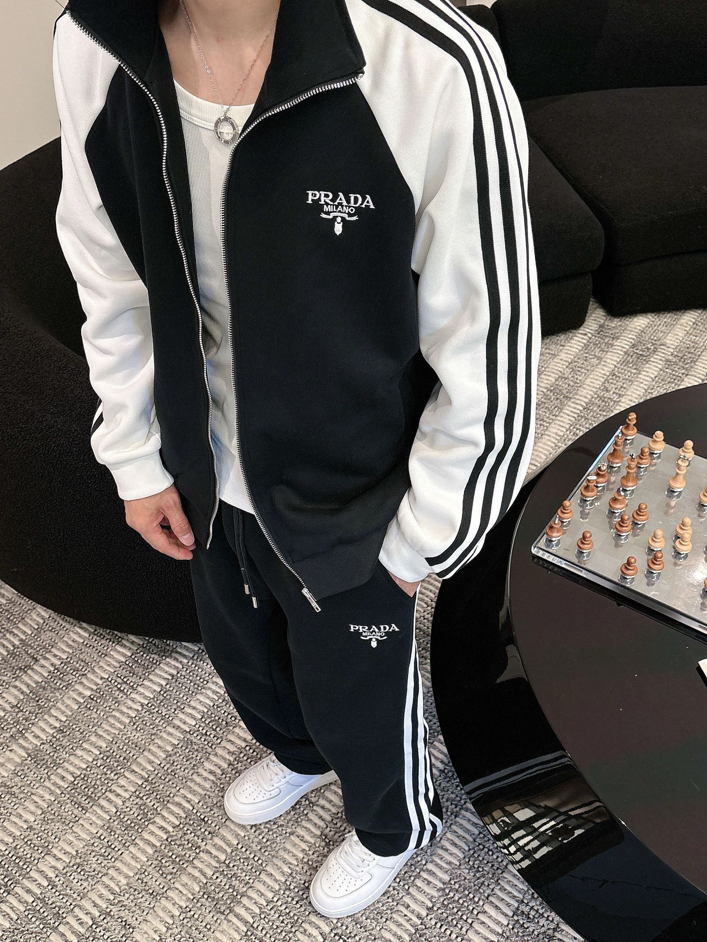 Prada Men's Black & White Two-Piece Tracksuit with Logo Embroidery, M-3XL 10 i1758471217243 6903 0 7