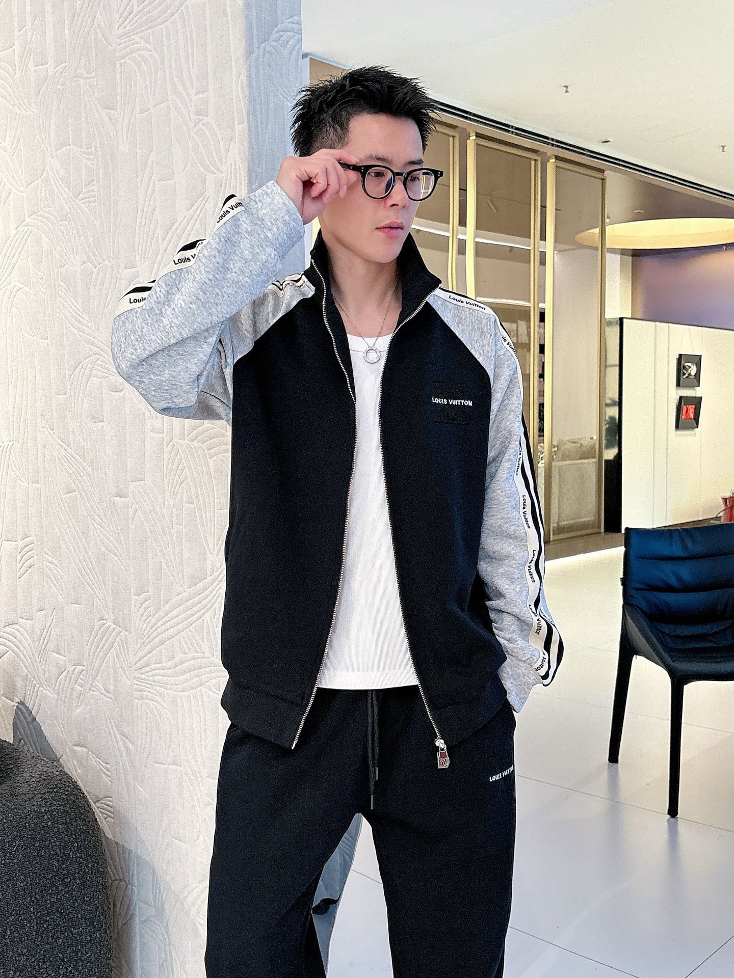 Louis Vuitton Men's Black & Grey Tracksuit Set, Designer Logo, Casual Style 6 i1758471979797 7040 0 0