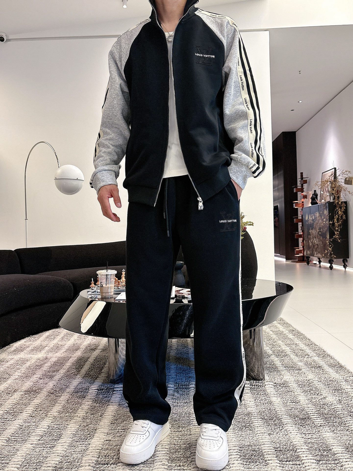 Louis Vuitton Men's Black & Grey Tracksuit Set, Designer Logo, Casual Style 10 i1758471979806 4029 0 13