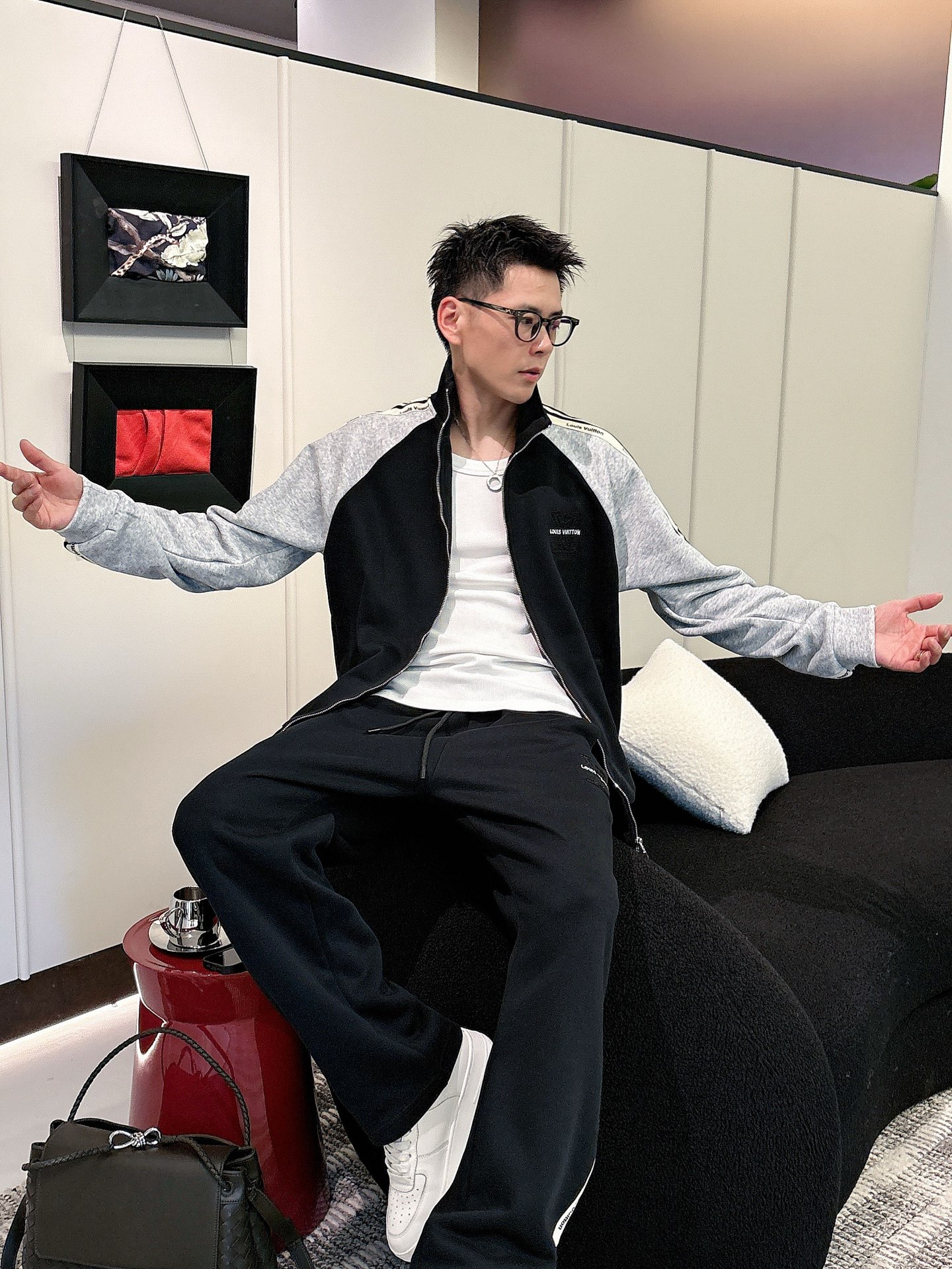 Louis Vuitton Men's Black & Grey Tracksuit Set, Designer Logo, Casual Style 8 i1758471980771 5645 0 4