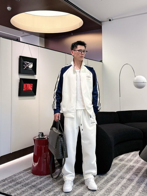 Louis Vuitton Men's Tracksuit Set Logo Embroidered Black White Tape 1 Louis Vuitton Men's Tracksuit Set Logo Embroidered Black White Tape