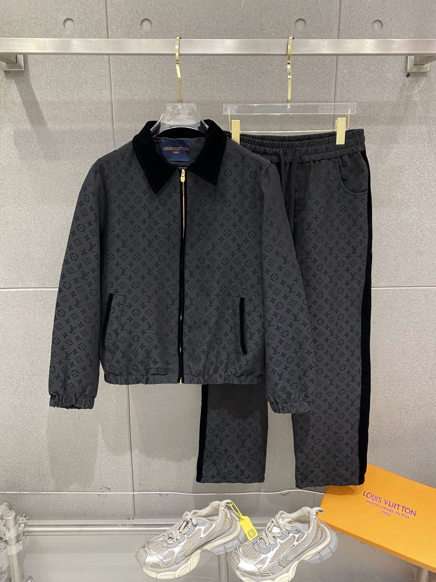 Black Monogram Zip Jacket and Pants Set