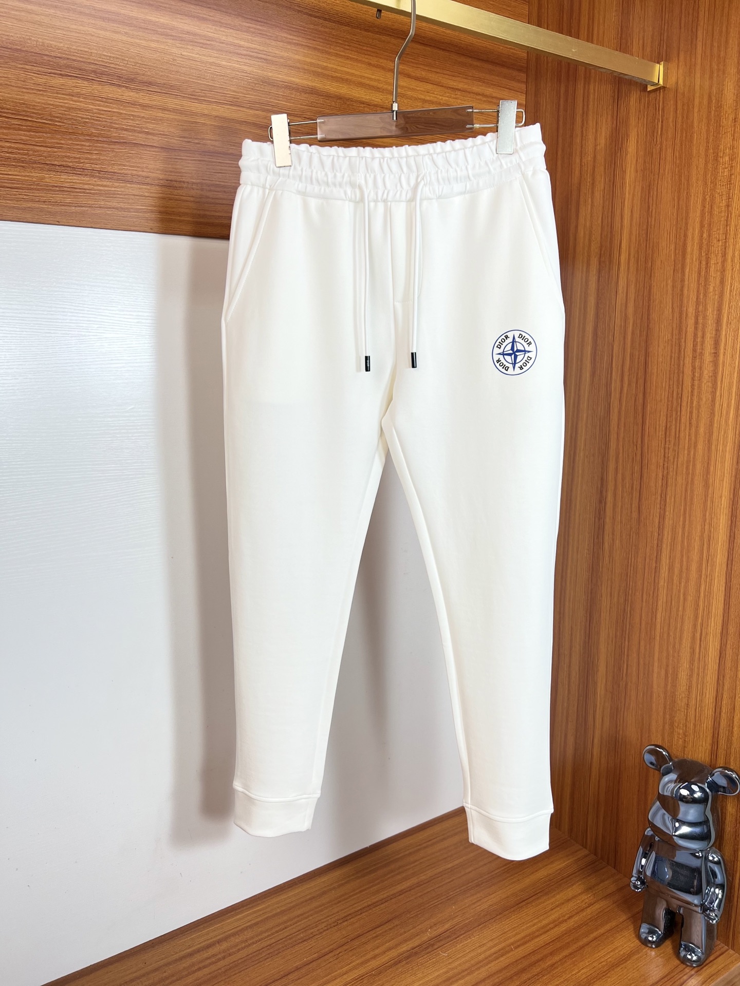 Dior 2025 White Elastic Waist Casual Pants with Compass Logo