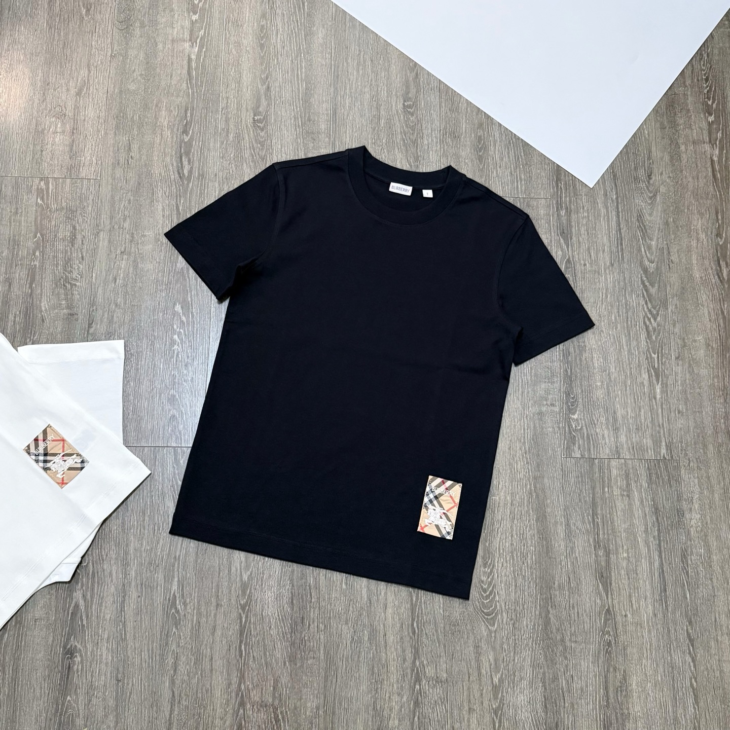 Burberry Slim Fit Crewneck T-Shirt with Check Patch Detail - Unisex Style 3 i1747054629222 8482 0 1