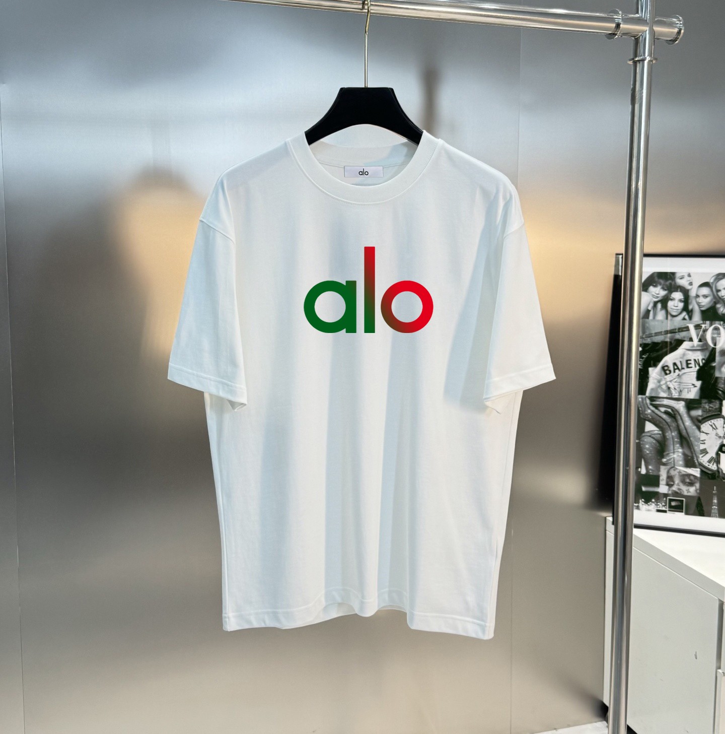 P90 alo 2025春秋新款 250克定制索罗纳面料 圆领短袖 立体印花工艺 男女同款 S M L XL XXL 五个码 黑色  白色 