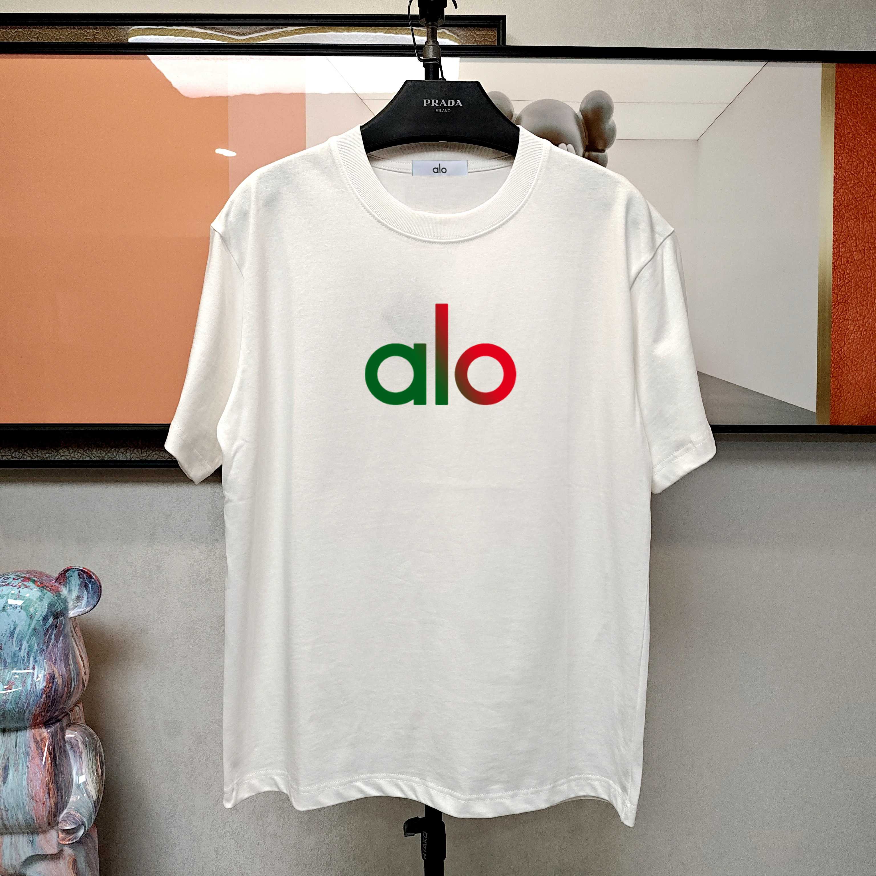 P90 alo 2025春秋新款 250克定制索罗纳面料 圆领短袖 立体印花工艺 男女同款 S M L XL XXL 五个码 黑色  白色 