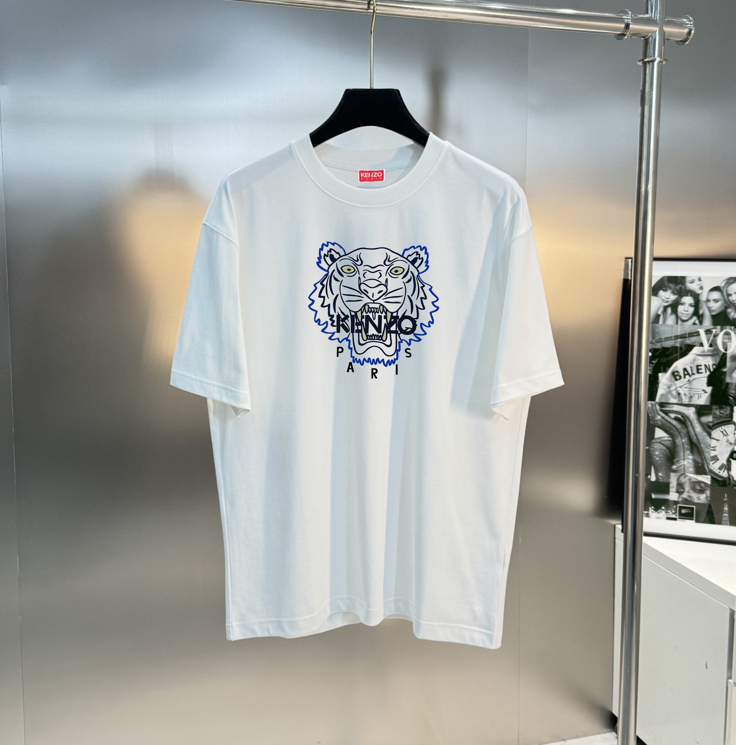 P75 💥 KENZO 2025 último modelo de camiseta de cuello redondo con estampado de cabeza de tigre clásica para parejas, nu…