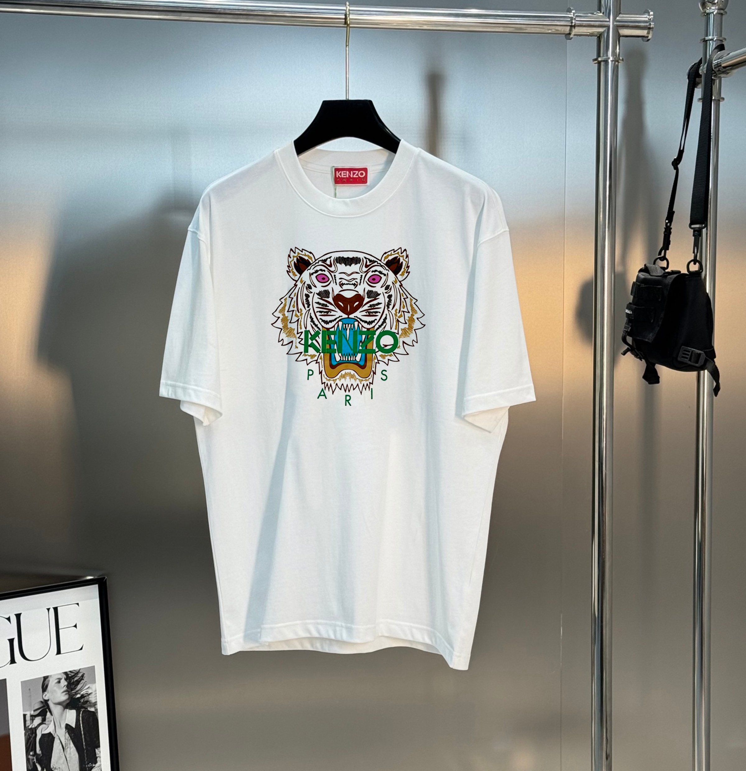 P90💥 KENZO 2026, último modelo de camiseta de cuello redondo con estampado clásico de cabeza de tigre para p…