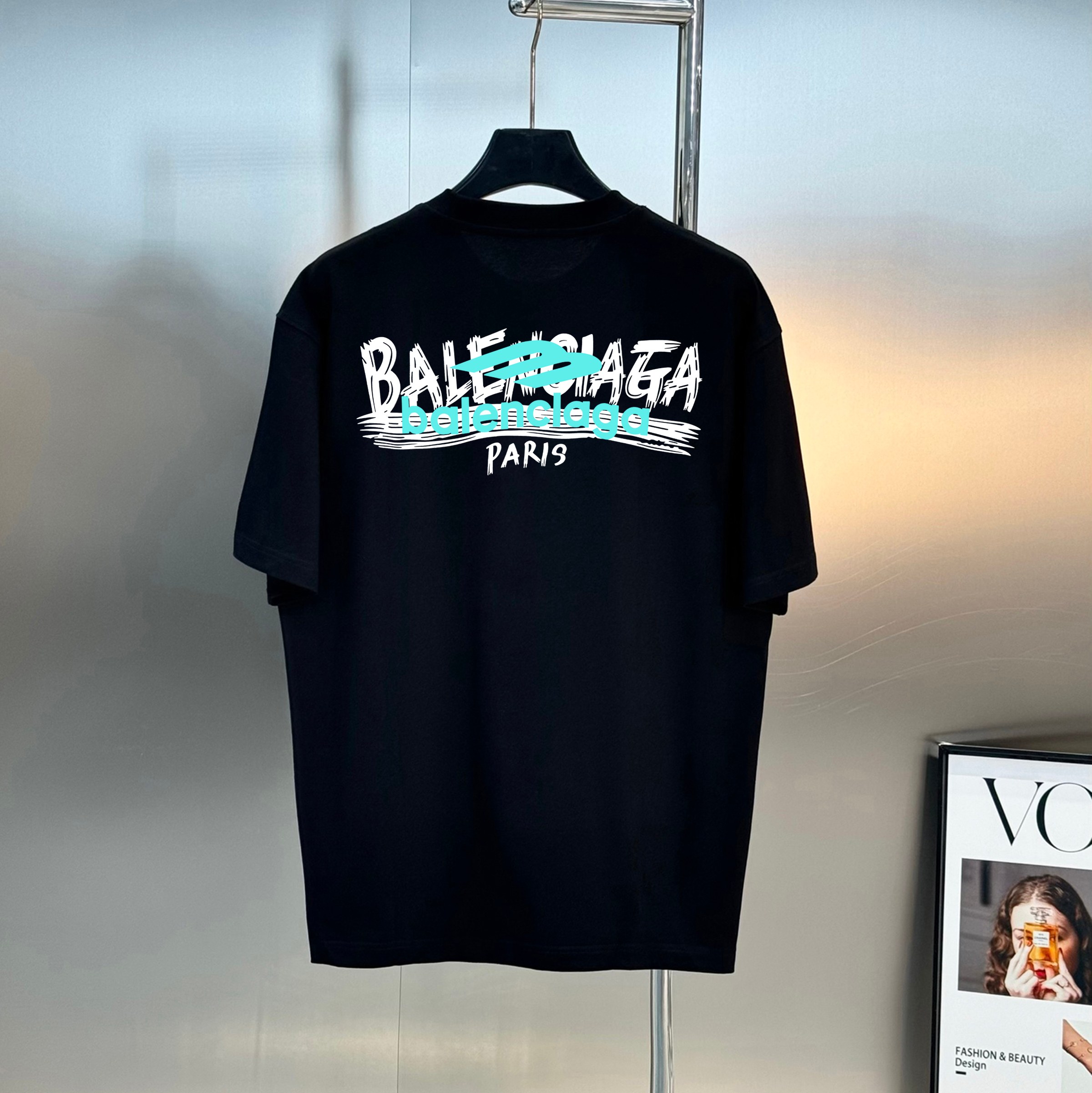 Balenciaga Men's Black Cotton T-Shirt with Logo Print - Summer Collection