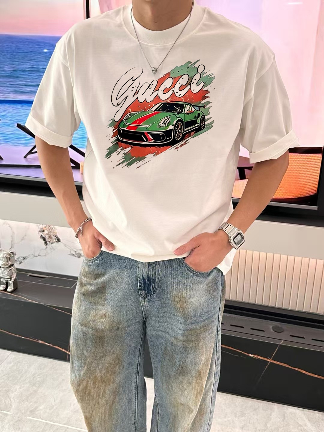 P90 Gucci marca de moda 2026 nueva camiseta del gabinete. Mismo estilo para hombres y mujeres: ¡imprescindible para los…