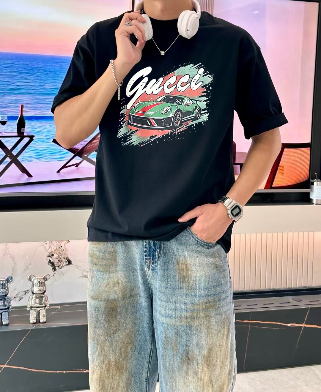 P90 Gucci marca de moda 2026 nueva camiseta del gabinete. Mismo estilo para hombres y mujeres: ¡imprescindible para los…