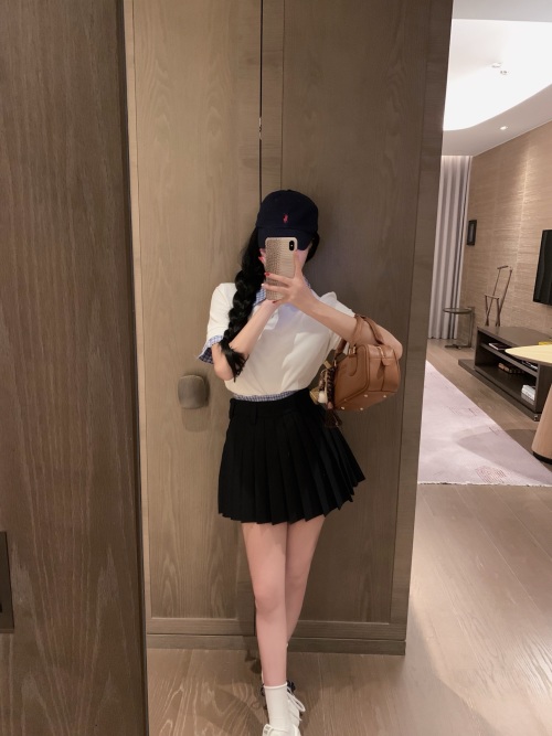 Miu Miu Embroidered Logo Polo Shirt & Pleated Skirt Set - Chic & Trendy 1 Miu Miu Embroidered Logo Polo Shirt & Pleated Skirt Set - Chic & Trendy