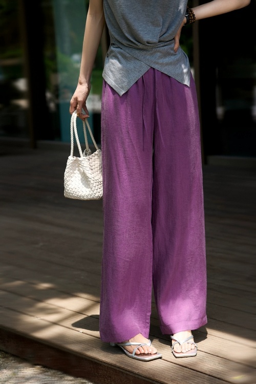 Elegant Copper Amine Silk Loose Fit Straight Leg Pants - White, Purple, Navy 1 Elegant Copper Amine Silk Loose Fit Straight Leg Pants - White, Purple, Navy