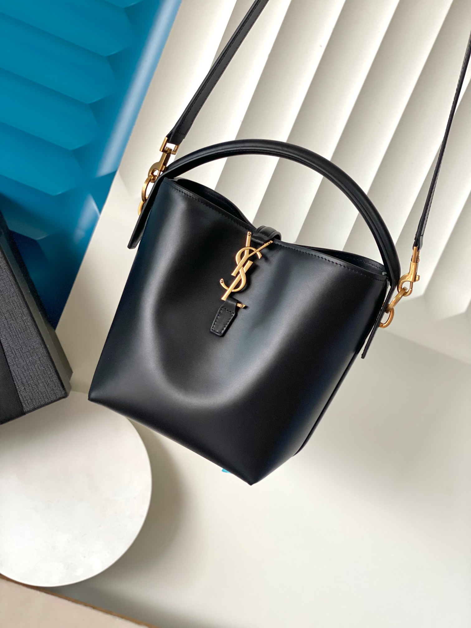 LE 37 Bucket Bag Italian Calfskin Metal Studs Insert Closure