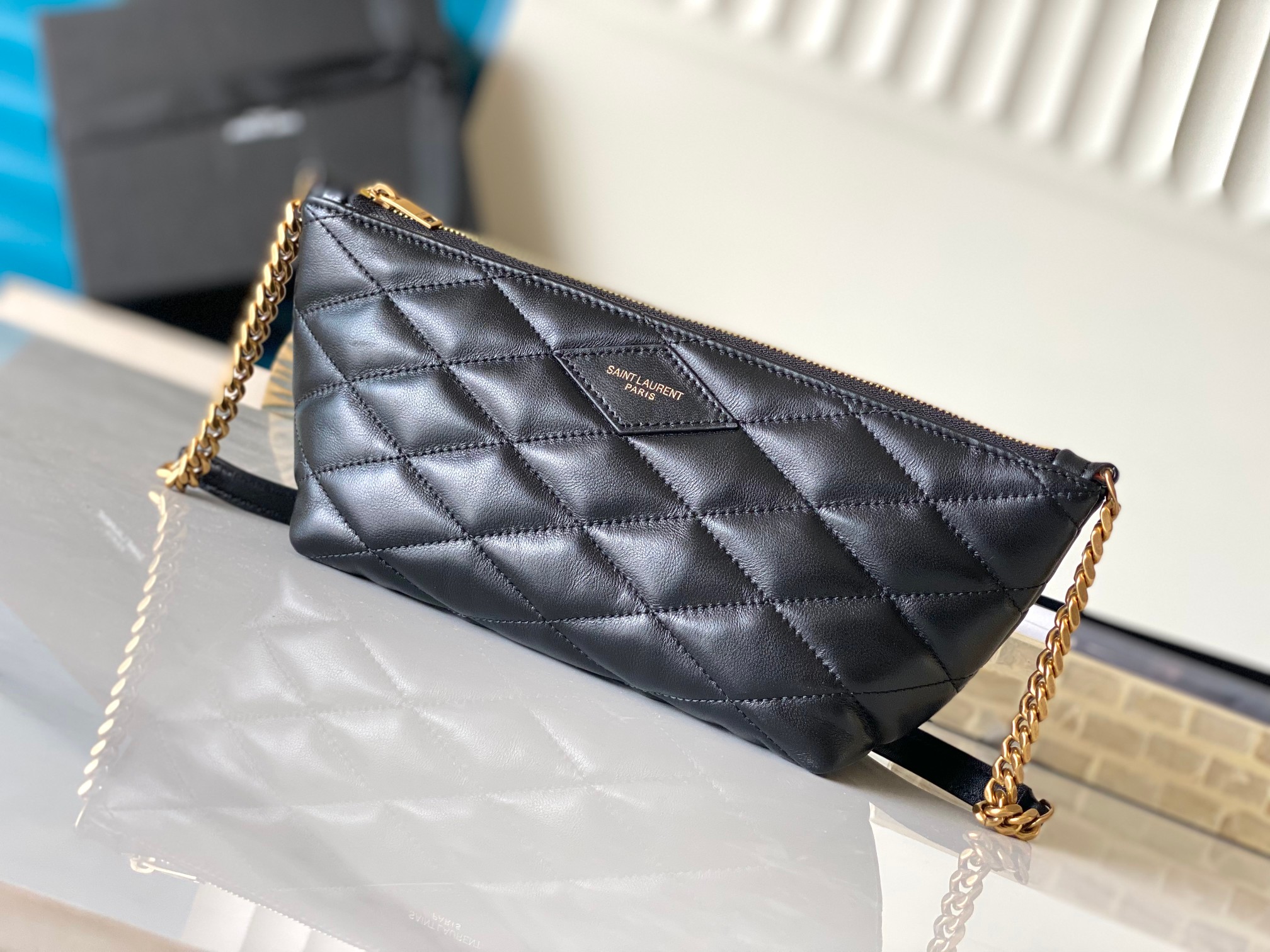 YSL Lambskin Diamond-Quilted Dumpling Bag Zip Shoulder Underarm Bag