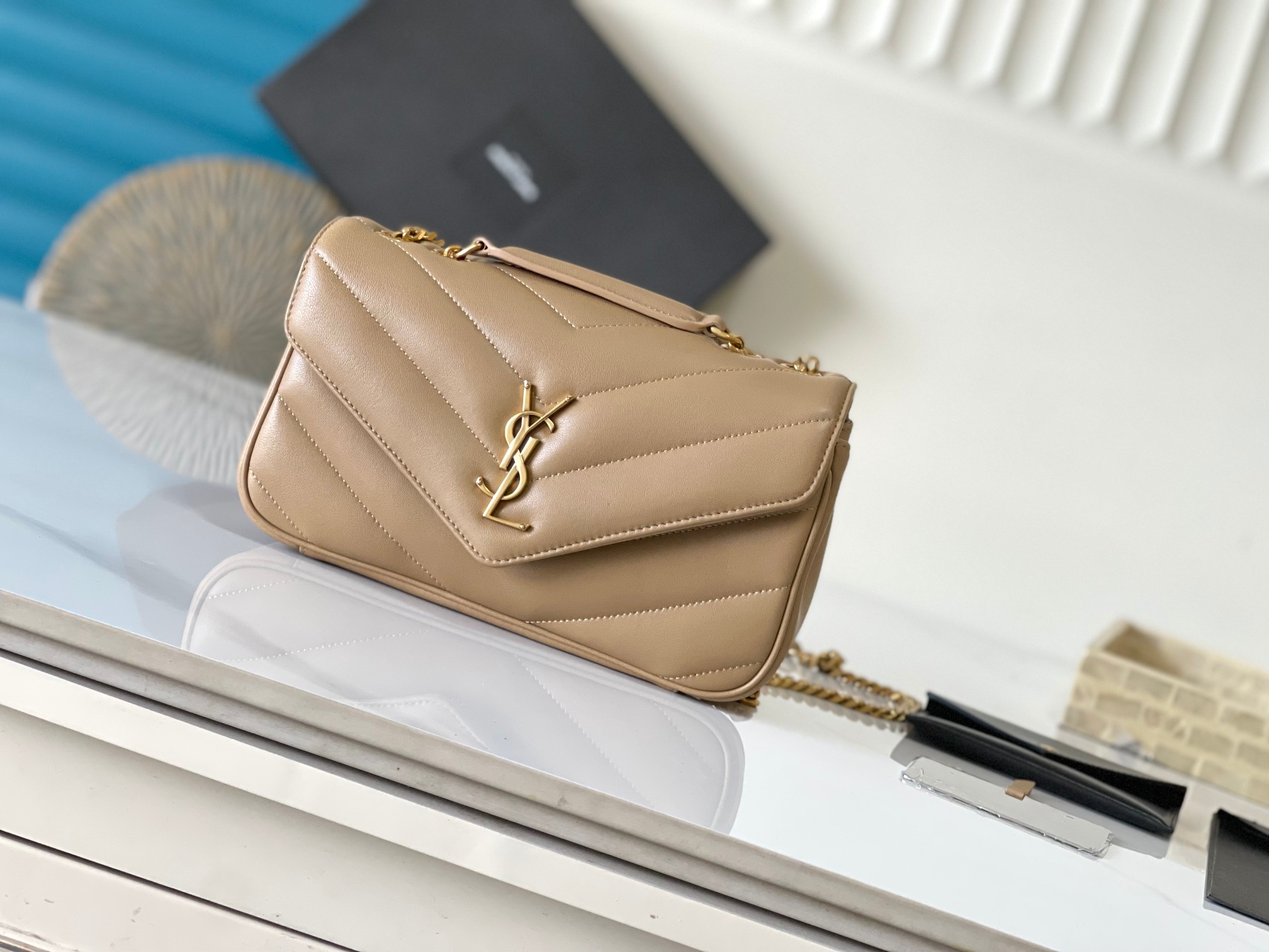 Lambskin Envelope Bag Herringbone Quilted Sliding Chain Detachable Card Holder Makeup Mirror