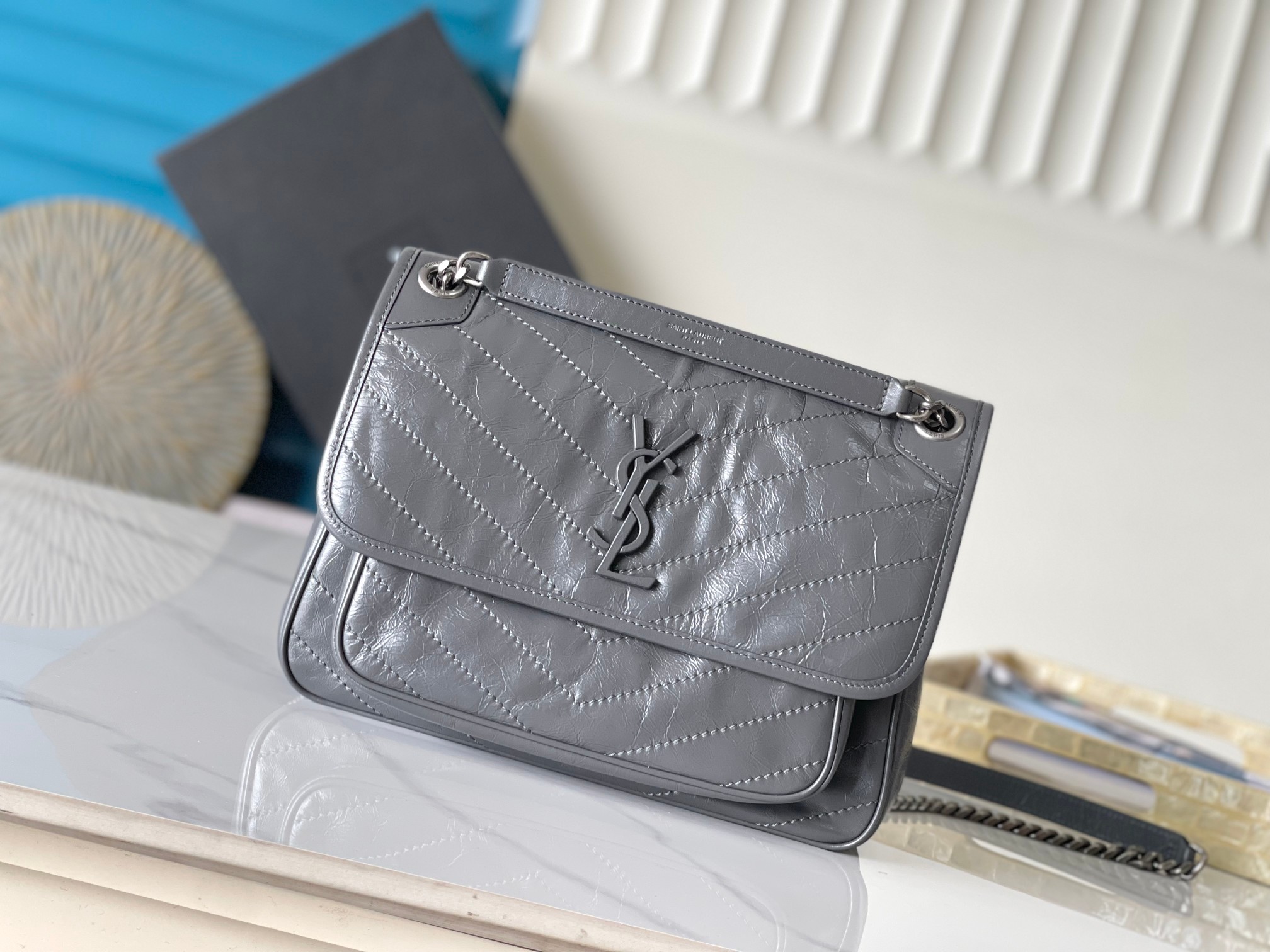 YSL Niki 小号 链条包 绗缝 翻盖 银链