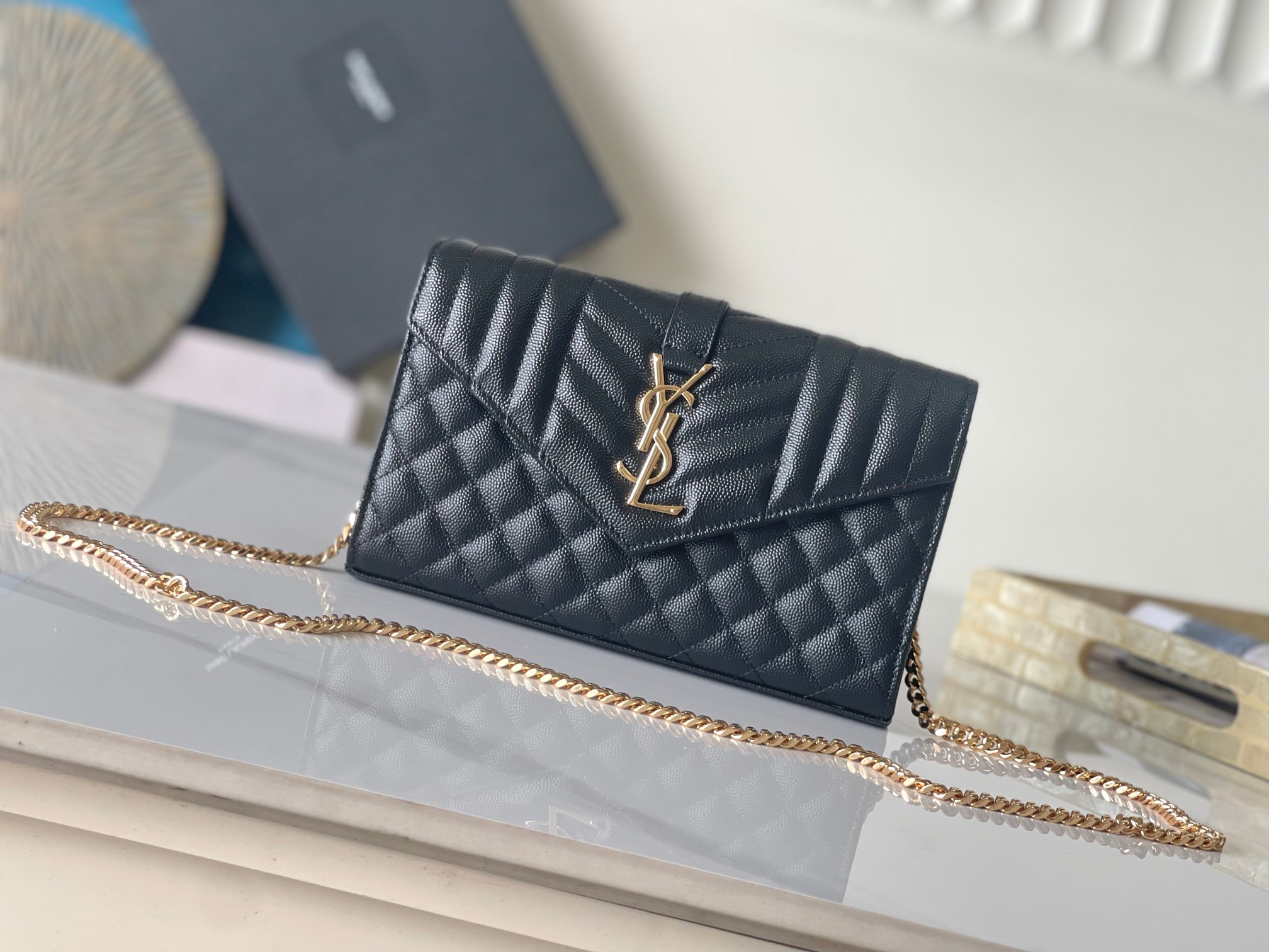 YSL ENVELOPE WOC Envelope Bag Caviar Quilted Chain Bag