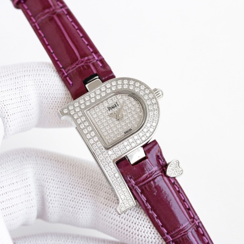 Piaget Women's Watch with Diamond-Encrusted "P" Shaped Case and Leather Strap