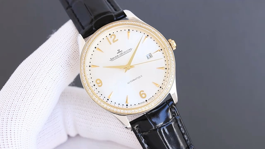 Jaeger-LeCoultre Automatic Watch with Diamond Bezel and Leather Strap