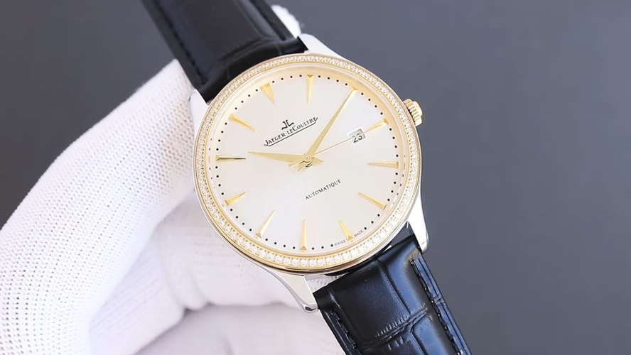 Jaeger-LeCoultre Automatic Watch with Diamond Bezel and Leather Strap 1 Jaeger-LeCoultre Automatic Watch with Diamond Bezel and Leather Strap