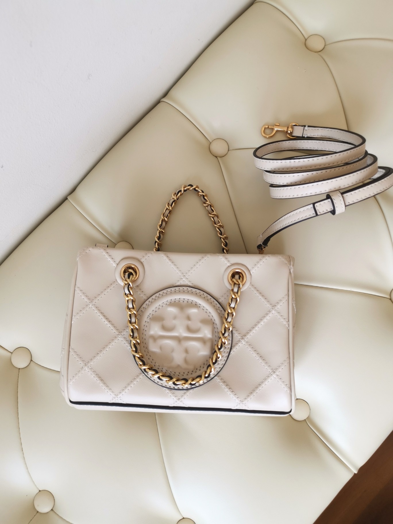 Tory Burch TORY BURCH 汤丽柏琦 FLEMING 迷你链条斜纹托特包