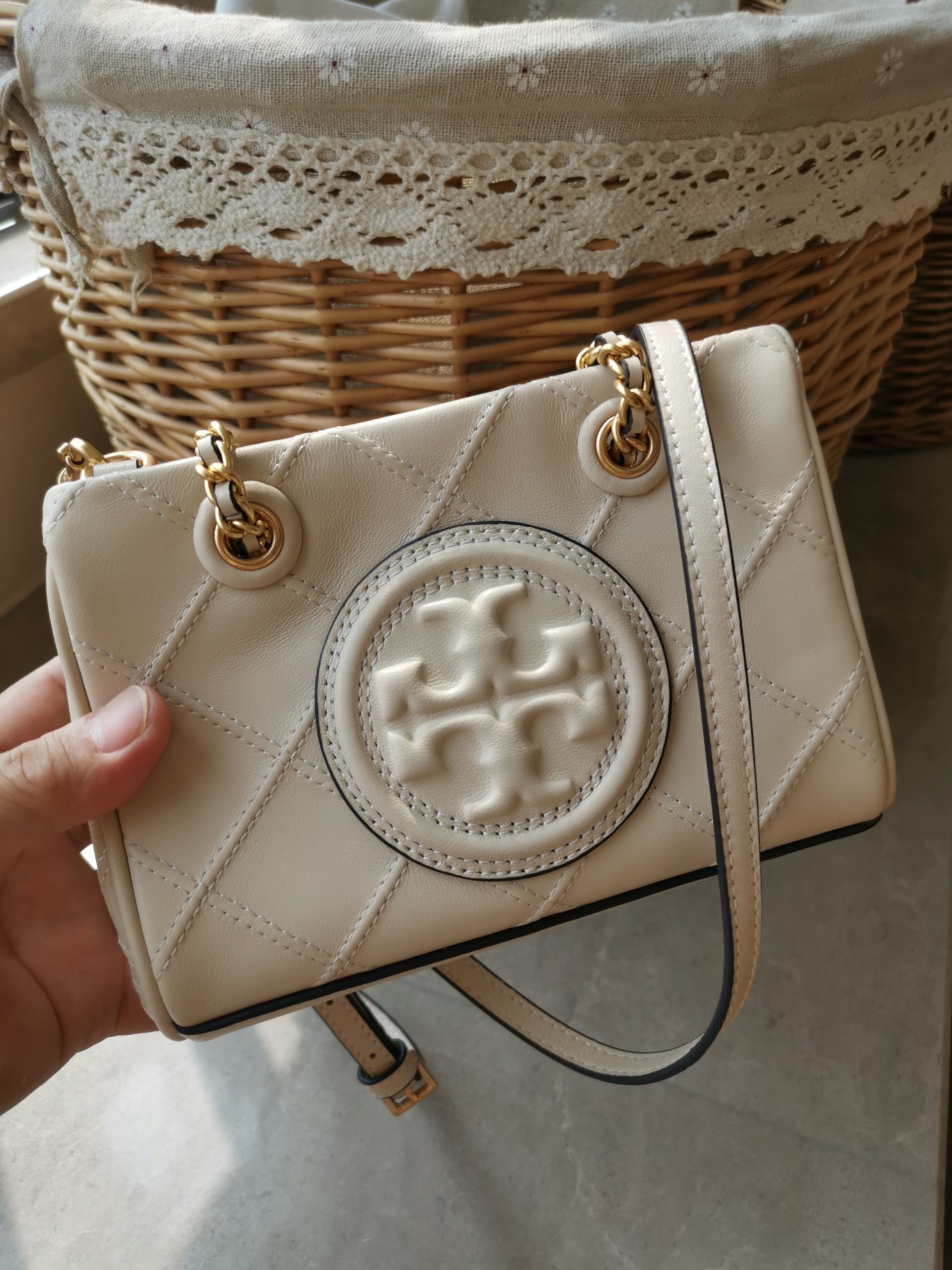 Tory Burch TORY BURCH 汤丽柏琦 FLEMING 迷你链条斜纹托特包