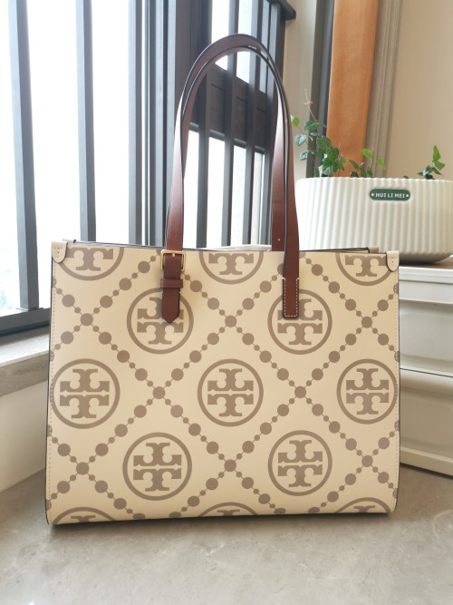Tory Burch T Monogram Large Tote Bag in Embossed Leather with Adjustable Strap 1 Tory Burch T Monogram Large Tote Bag in Embossed Leather with Adjustable Strap