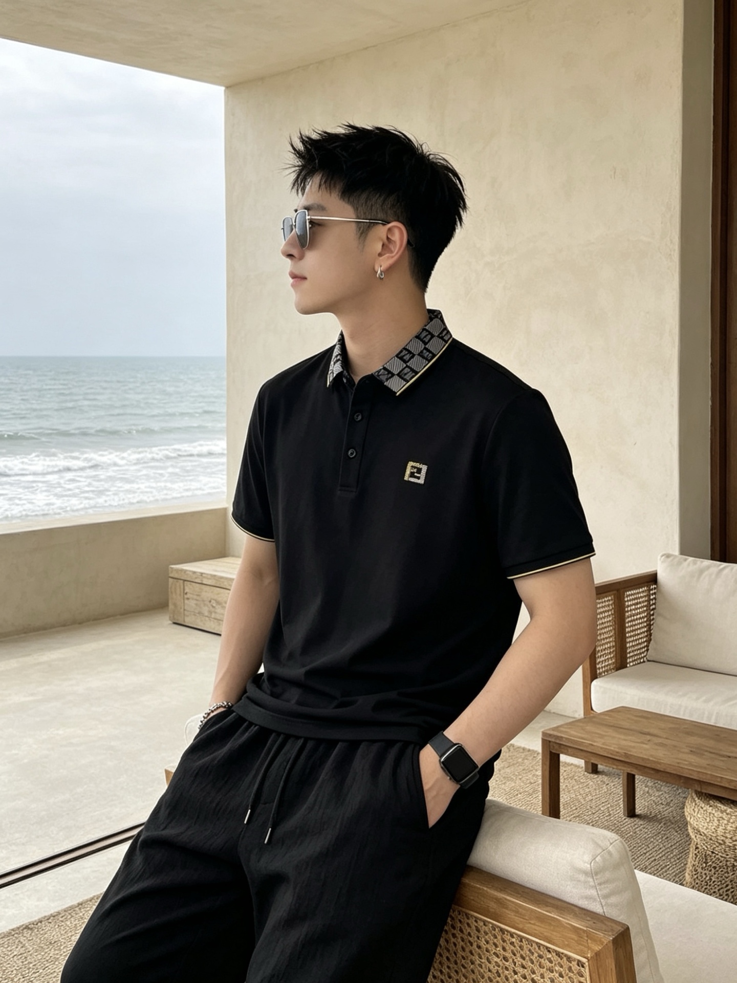 🔥 芬迪 FENDI 双F老花领刺绣短袖Polo衫📏 尺码：M-3XL💎 面料工艺甄选高支精梳珠地棉，触