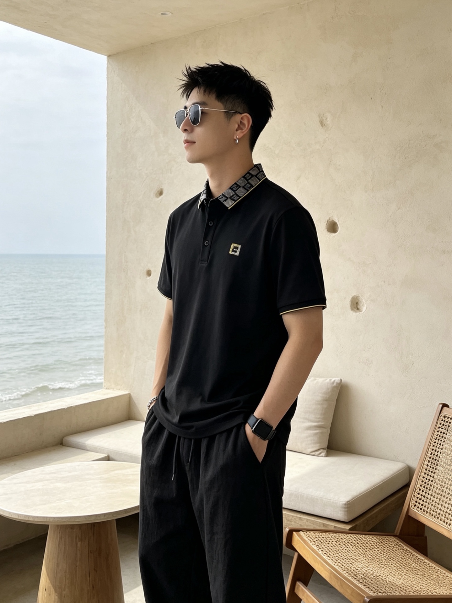 🔥 芬迪 FENDI 双F老花领刺绣短袖Polo衫📏 尺码：M-3XL💎 面料工艺甄选高支精梳珠地棉，触