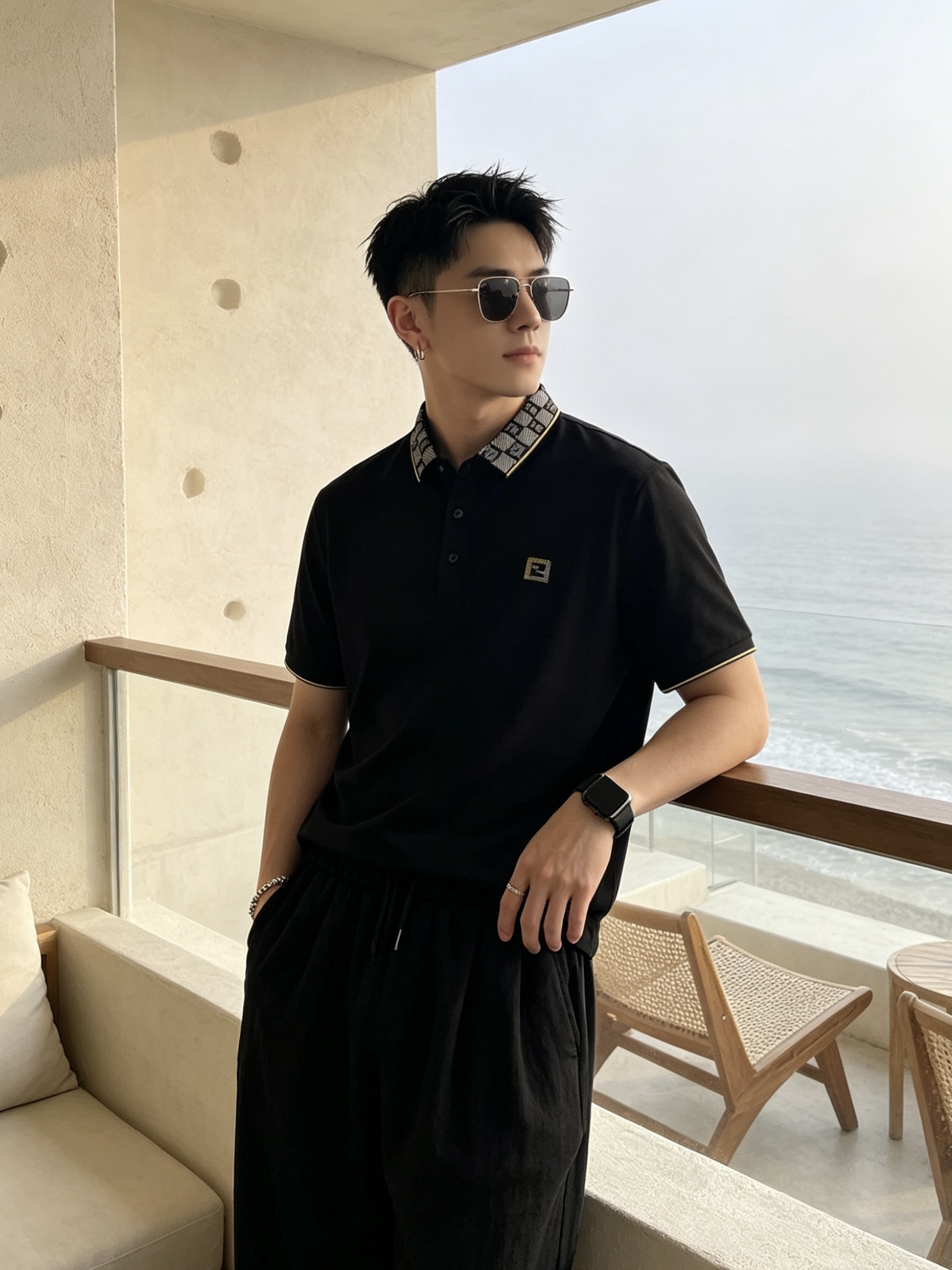 🔥 芬迪 FENDI 双F老花领刺绣短袖Polo衫📏 尺码：M-3XL💎 面料工艺甄选高支精梳珠地棉，触