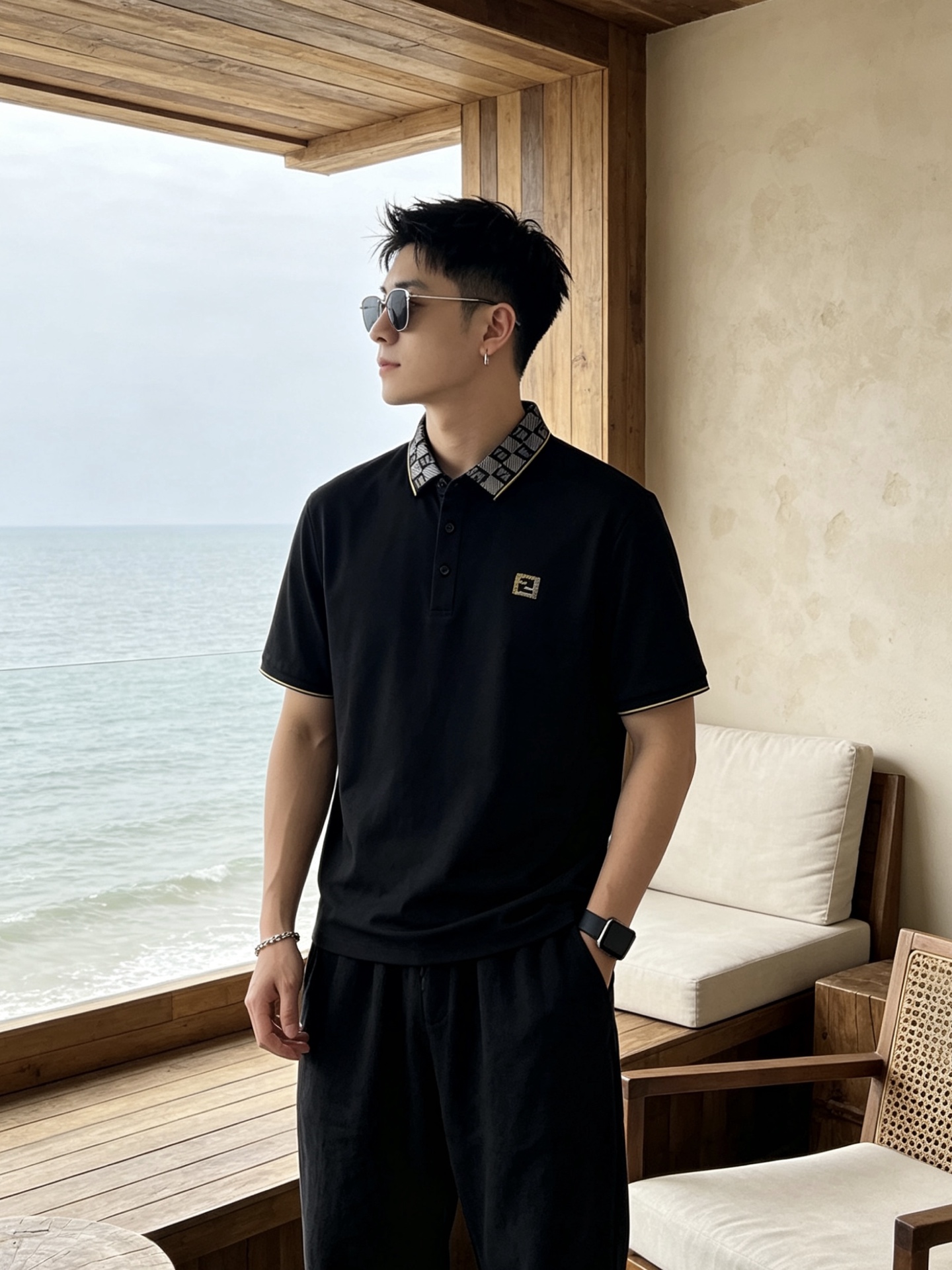 🔥 芬迪 FENDI 双F老花领刺绣短袖Polo衫📏 尺码：M-3XL💎 面料工艺甄选高支精梳珠地棉，触