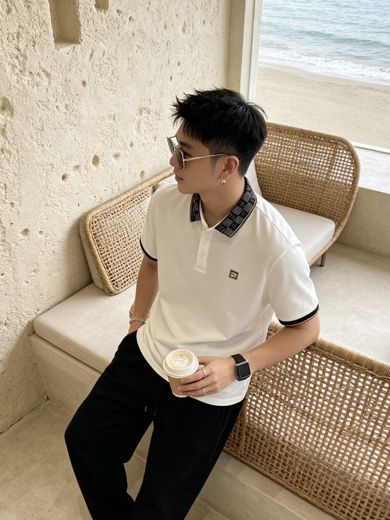 🔥 芬迪 FENDI 双F老花领刺绣短袖Polo衫📏 尺码：M-3XL💎 面料工艺甄选高支精梳珠地棉，触