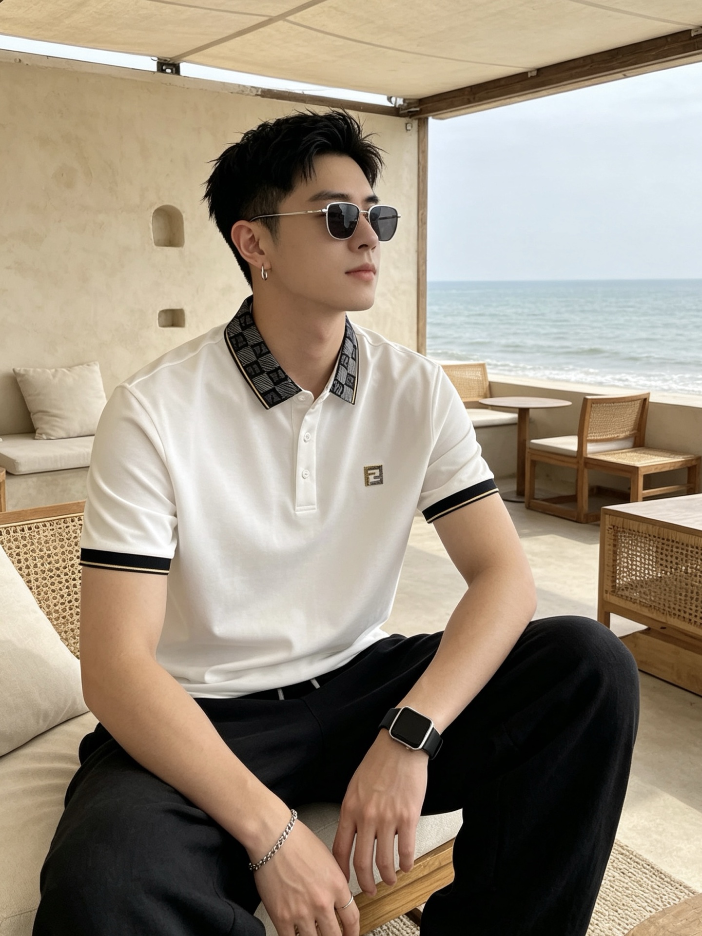 🔥 芬迪 FENDI 双F老花领刺绣短袖Polo衫📏 尺码：M-3XL💎 面料工艺甄选高支精梳珠地棉，触