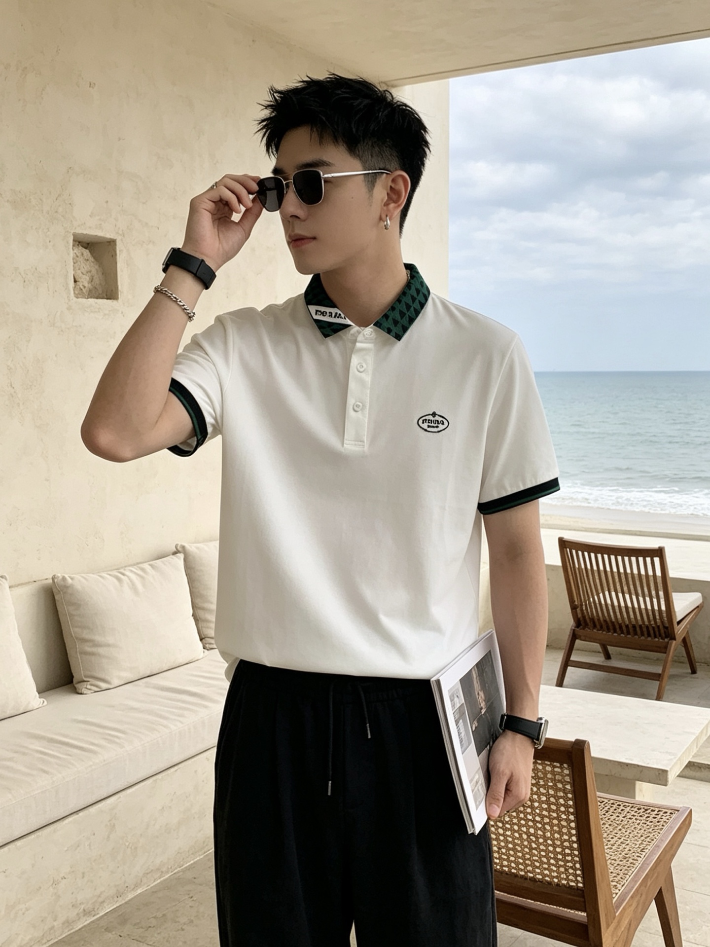 🔥 普拉达 Prada 三角标领刺绣短袖Polo衫📏 尺码：M-3XL💎 面料工艺甄选高支精梳珠地棉，触