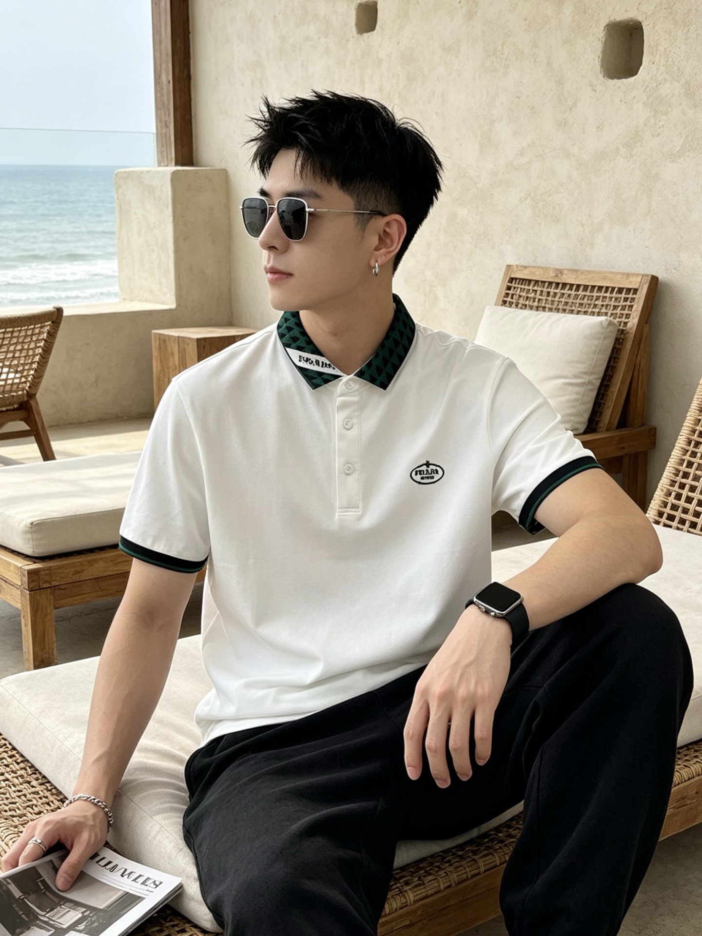 🔥 普拉达 Prada 三角标领刺绣短袖Polo衫📏 尺码：M-3XL💎 面料工艺甄选高支精梳珠地棉，触