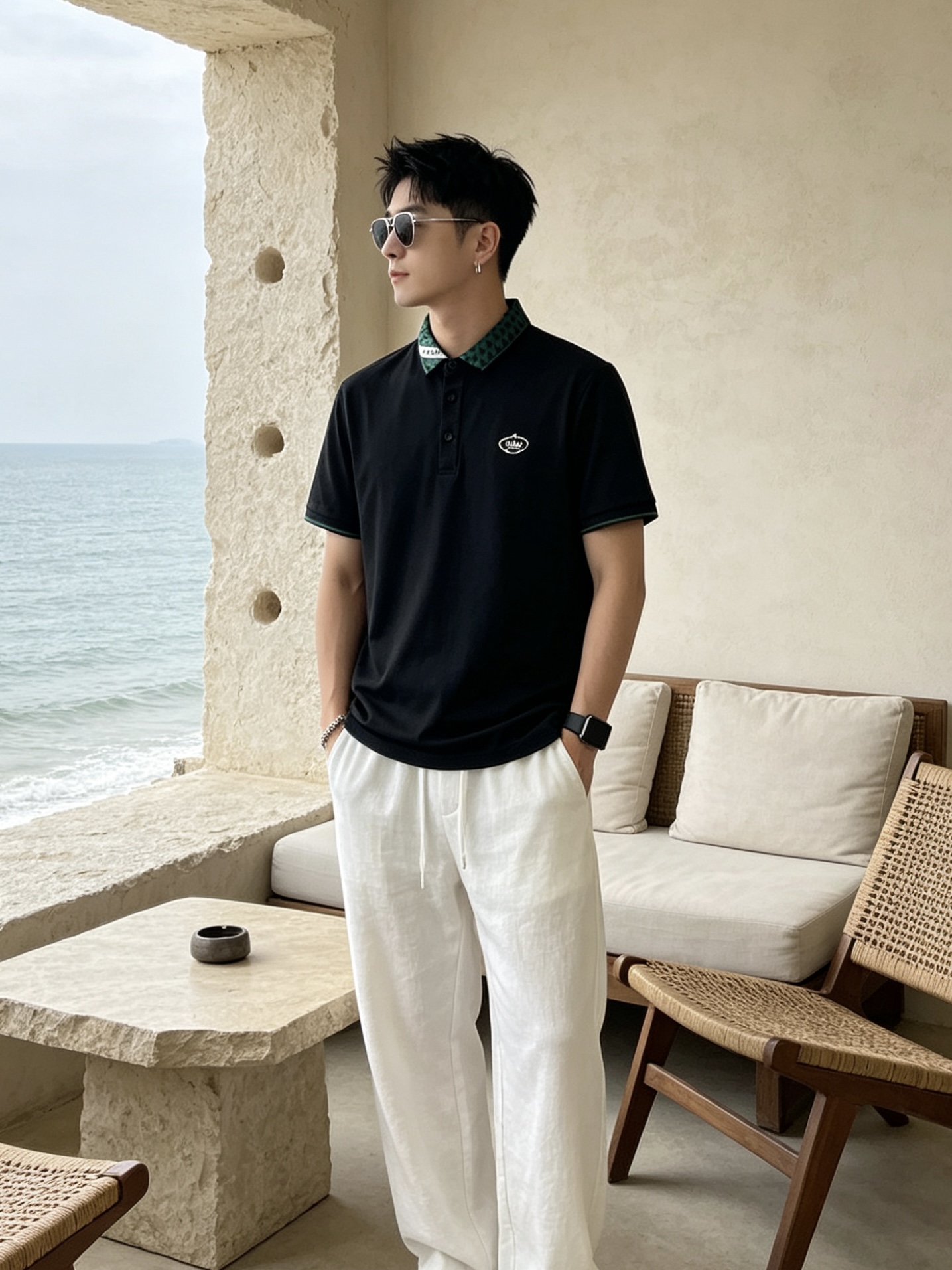 🔥 普拉达 Prada 三角标领刺绣短袖Polo衫📏 尺码：M-3XL💎 面料工艺甄选高支精梳珠地棉，触