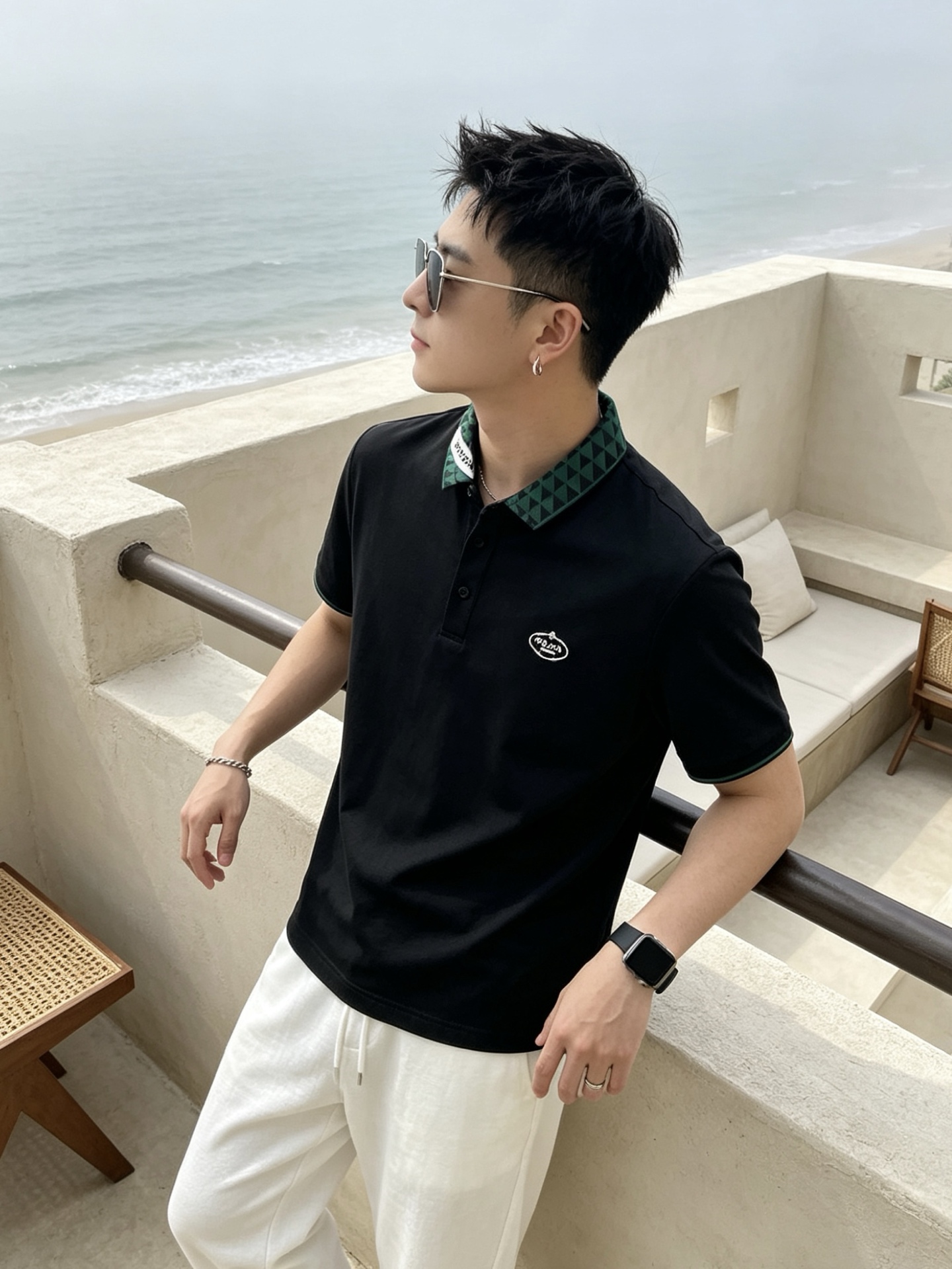 🔥 普拉达 Prada 三角标领刺绣短袖Polo衫📏 尺码：M-3XL💎 面料工艺甄选高支精梳珠地棉，触