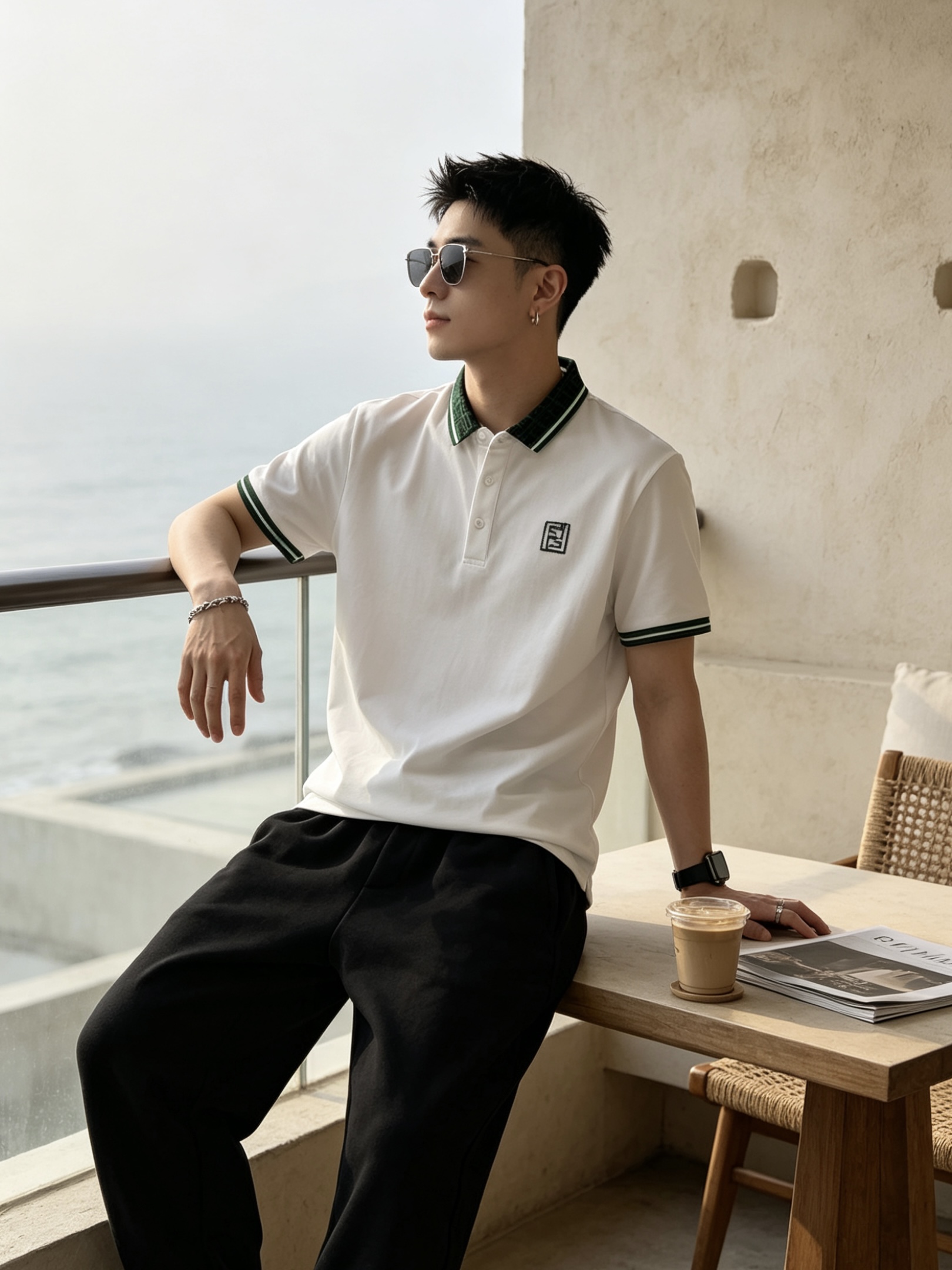 🔥 芬迪 FENDI 双F老花领刺绣短袖Polo衫📏 尺码：M-3XL💎 面料工艺甄选高支精梳珠地棉，触