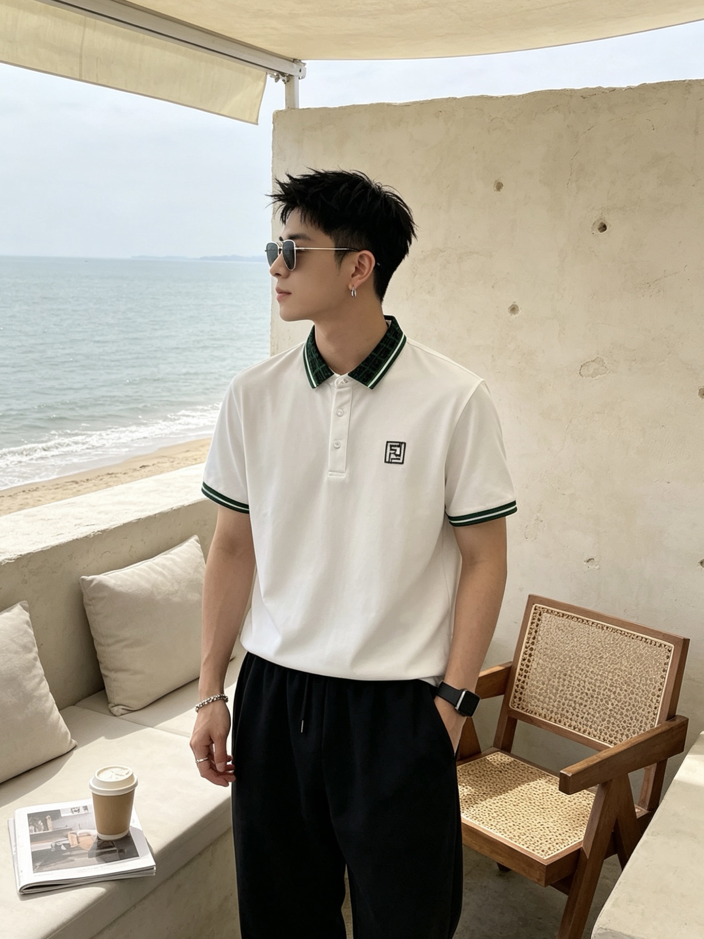 🔥 芬迪 FENDI 双F老花领刺绣短袖Polo衫📏 尺码：M-3XL💎 面料工艺甄选高支精梳珠地棉，触