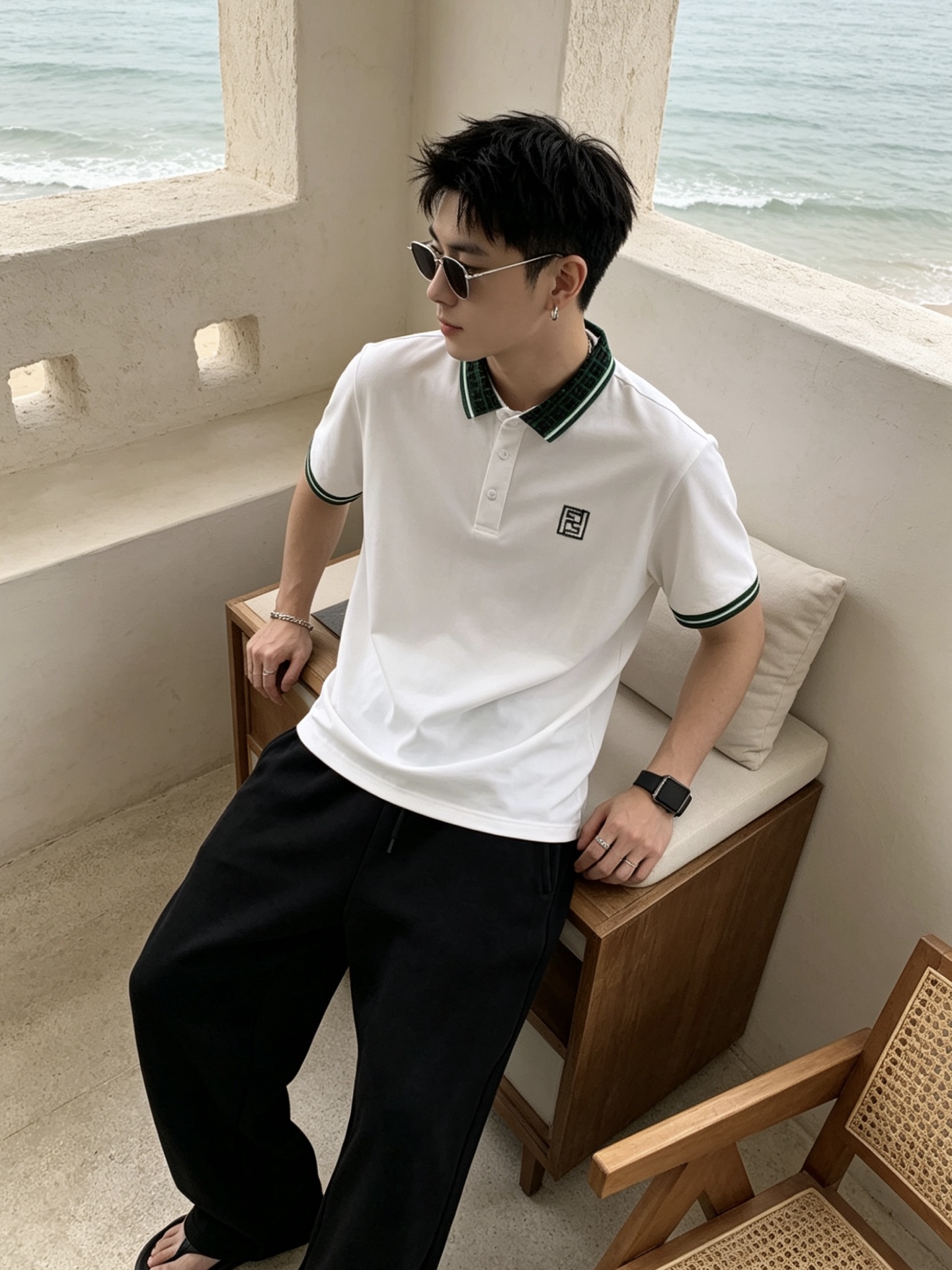 🔥 芬迪 FENDI 双F老花领刺绣短袖Polo衫📏 尺码：M-3XL💎 面料工艺甄选高支精梳珠地棉，触