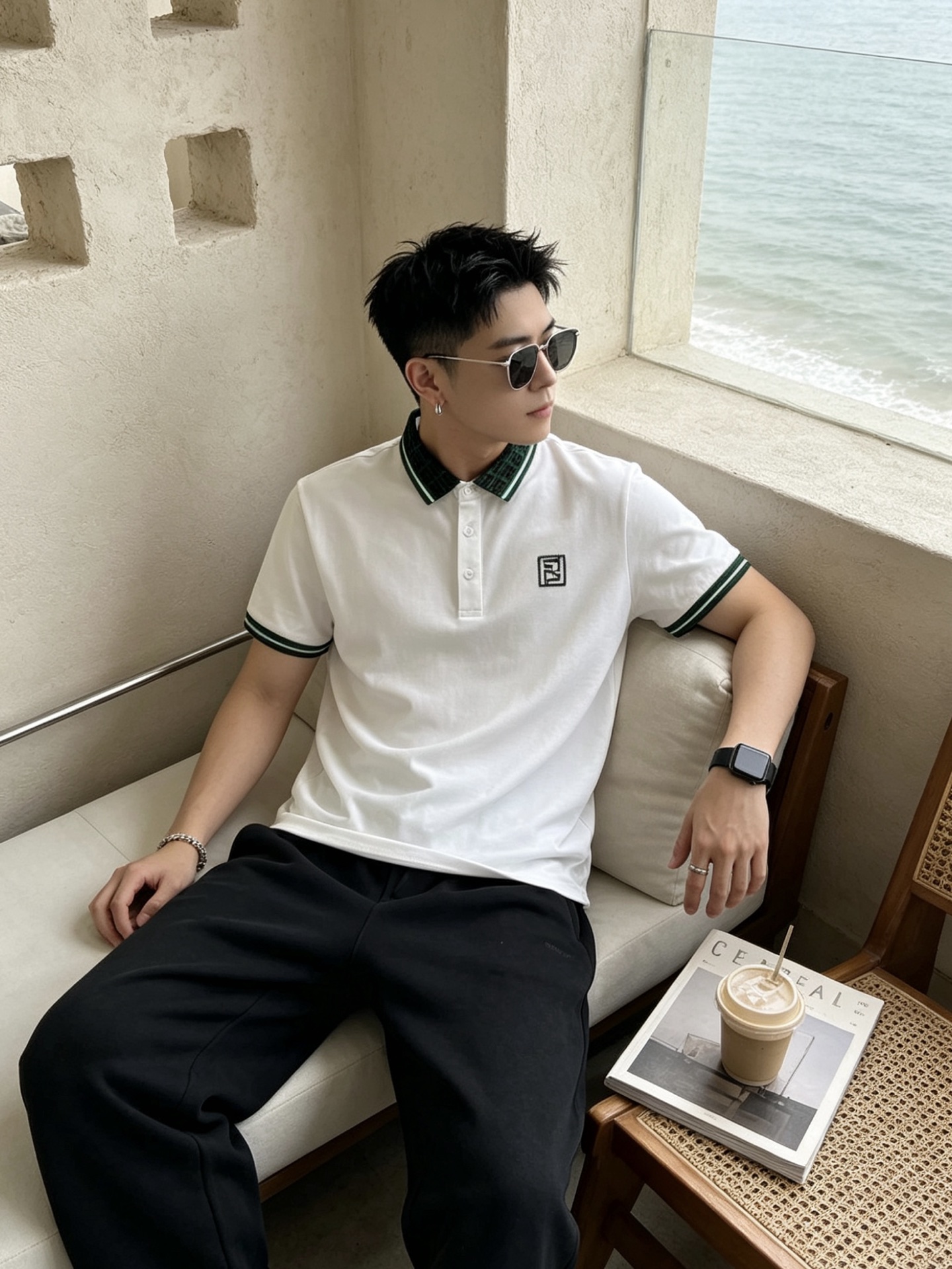 🔥 芬迪 FENDI 双F老花领刺绣短袖Polo衫📏 尺码：M-3XL💎 面料工艺甄选高支精梳珠地棉，触