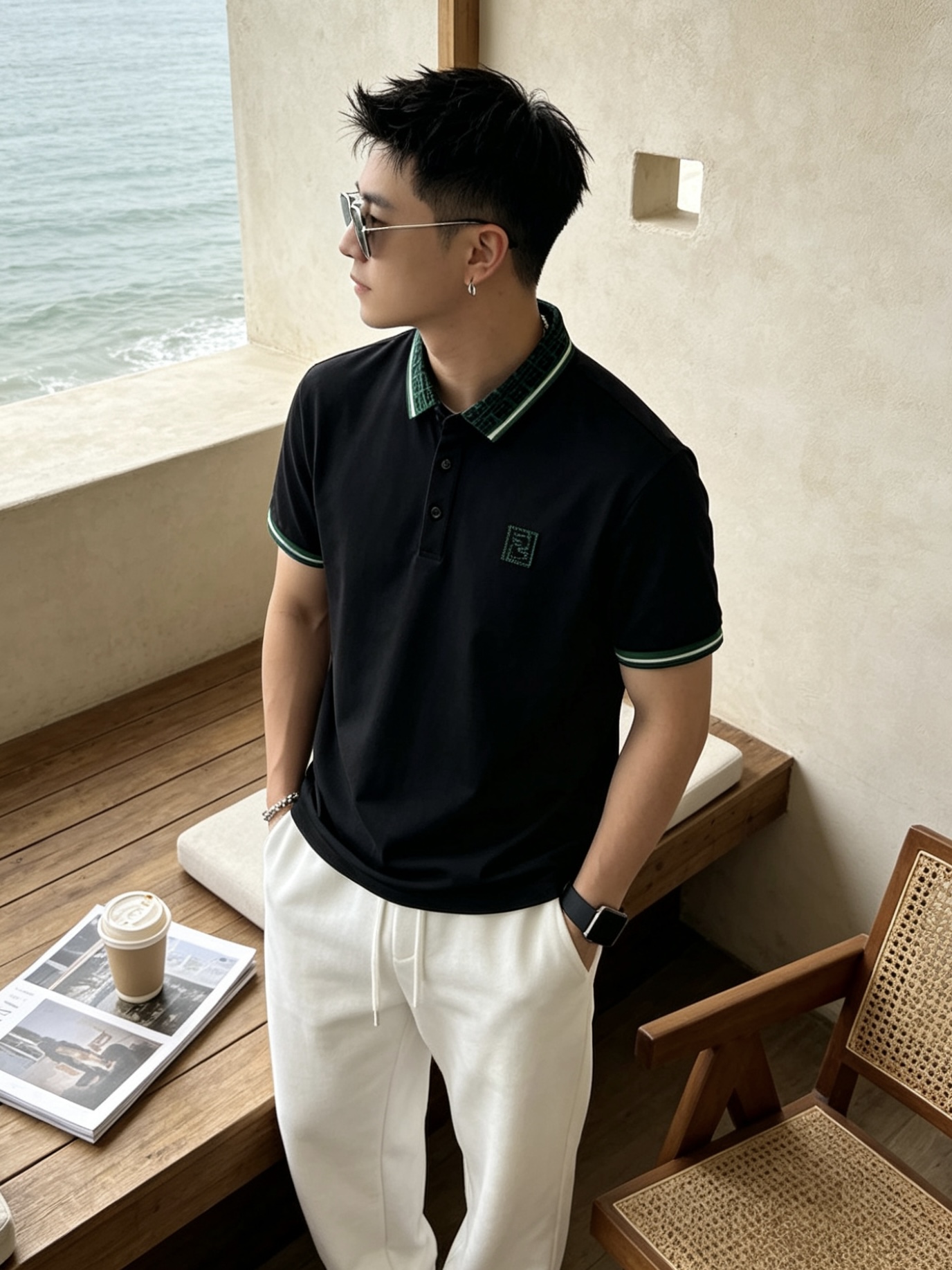 🔥 芬迪 FENDI 双F老花领刺绣短袖Polo衫📏 尺码：M-3XL💎 面料工艺甄选高支精梳珠地棉，触