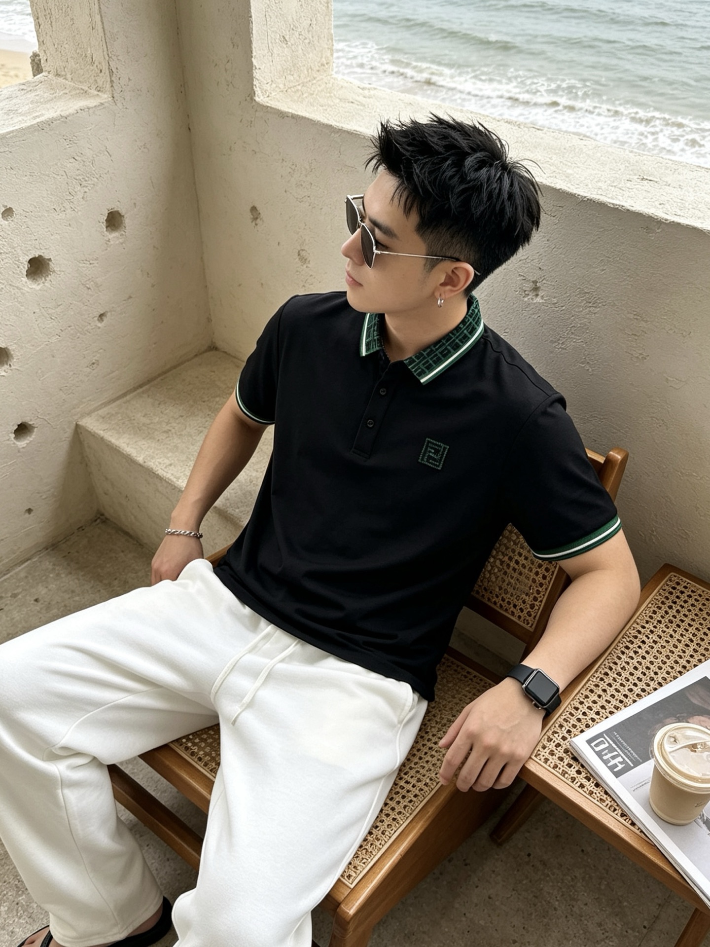 🔥 芬迪 FENDI 双F老花领刺绣短袖Polo衫📏 尺码：M-3XL💎 面料工艺甄选高支精梳珠地棉，触