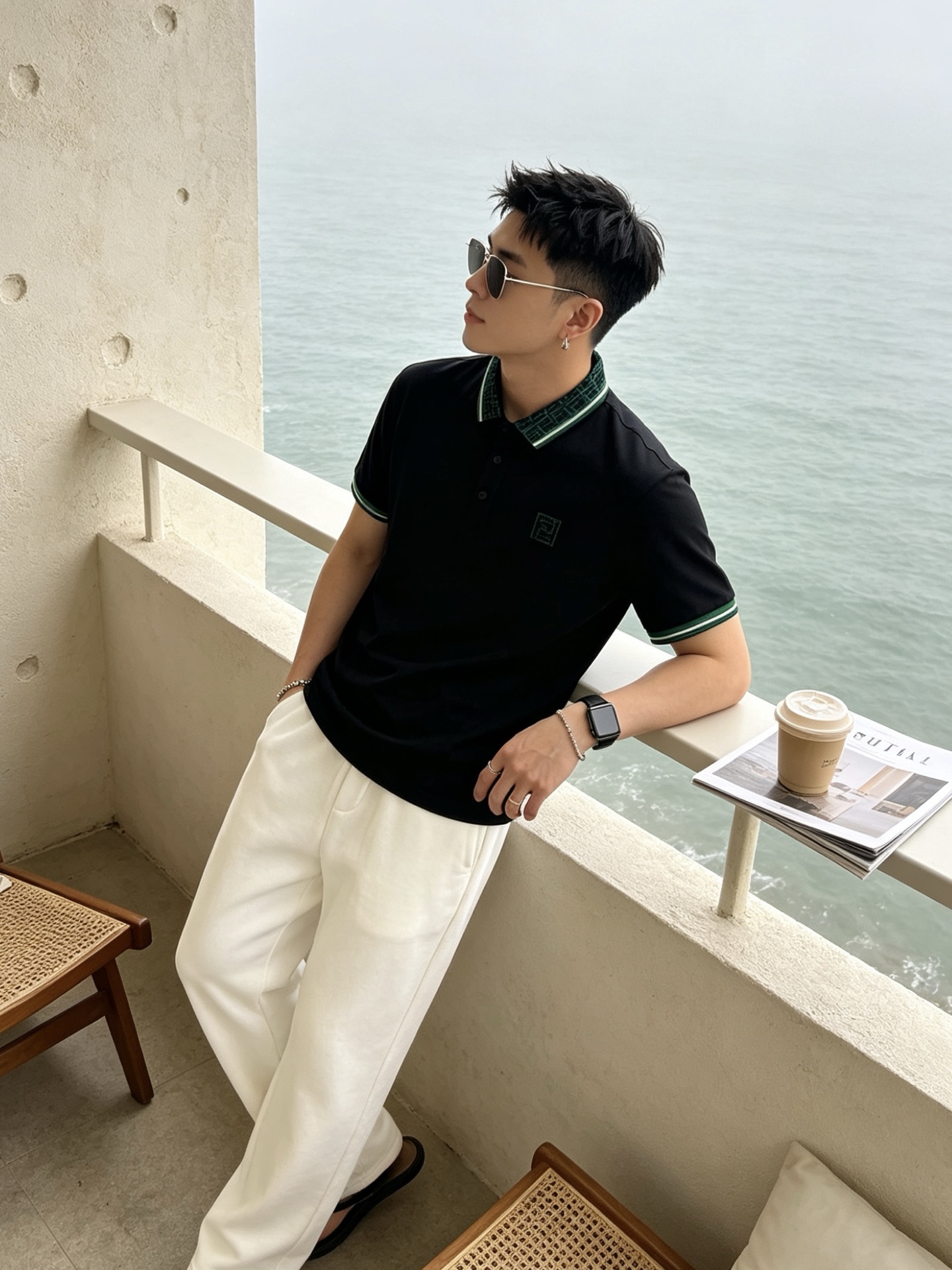 🔥 芬迪 FENDI 双F老花领刺绣短袖Polo衫📏 尺码：M-3XL💎 面料工艺甄选高支精梳珠地棉，触