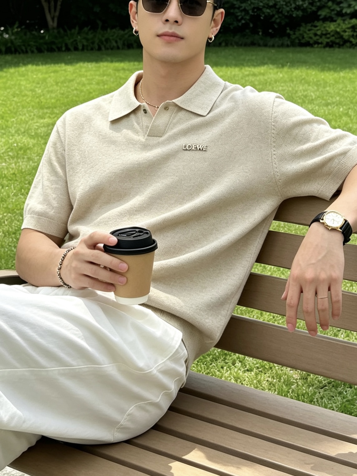 罗意威(LOEWE)针织Polo短袖T恤尺码M-3XL｜▫ 深棕/燕麦米两色可选，低饱和色调适配度高，可