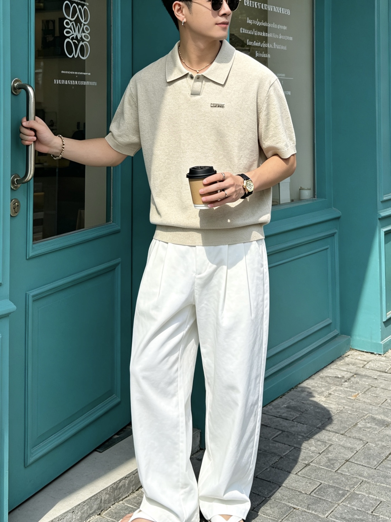 罗意威(LOEWE)针织Polo短袖T恤尺码M-3XL｜▫ 深棕/燕麦米两色可选，低饱和色调适配度高，可