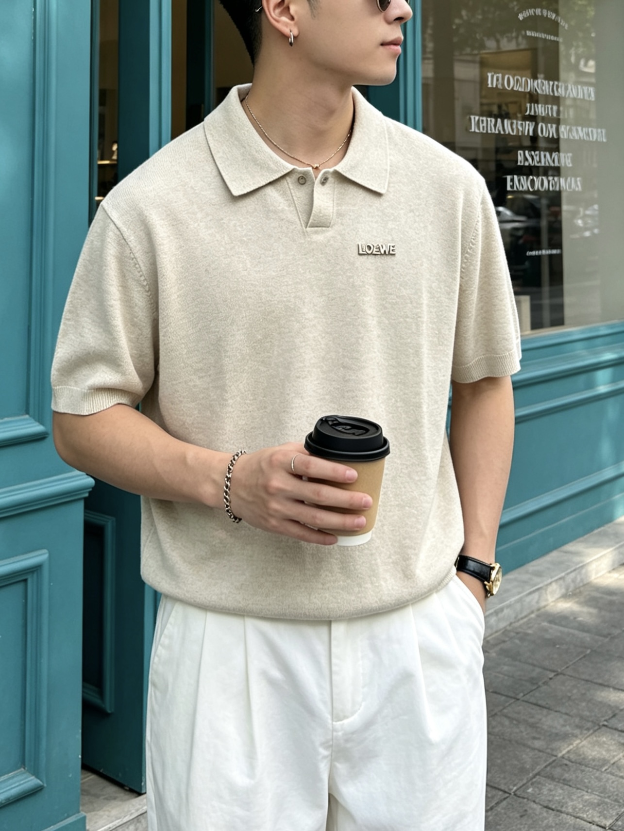 罗意威(LOEWE)针织Polo短袖T恤尺码M-3XL｜▫ 深棕/燕麦米两色可选，低饱和色调适配度高，可