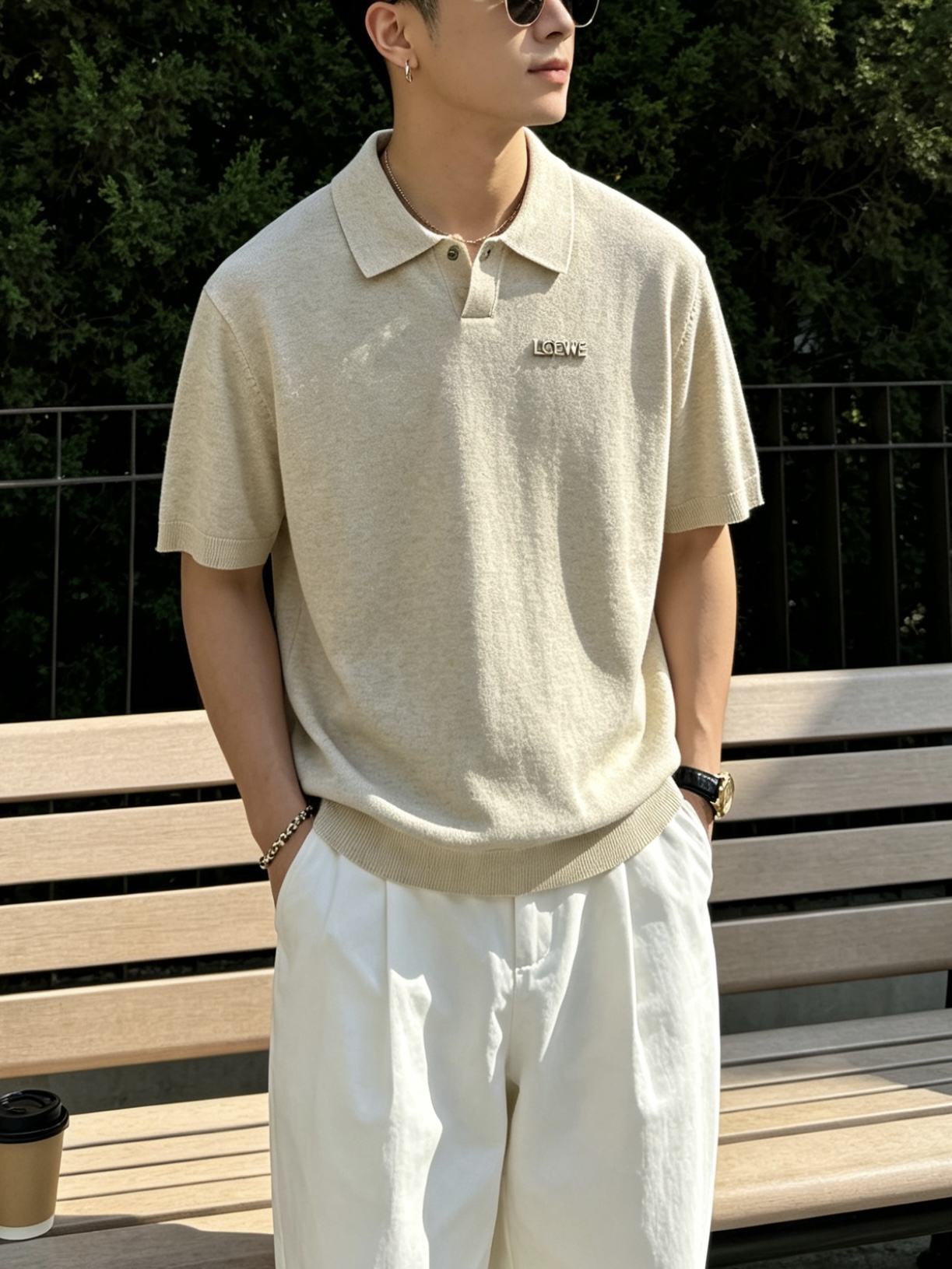 罗意威(LOEWE)针织Polo短袖T恤尺码M-3XL｜▫ 深棕/燕麦米两色可选，低饱和色调适配度高，可